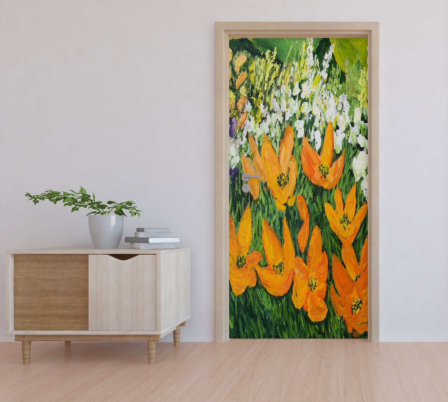 3D Orange White Flower Bush 93144 Allan P. Friedlander Door Mural