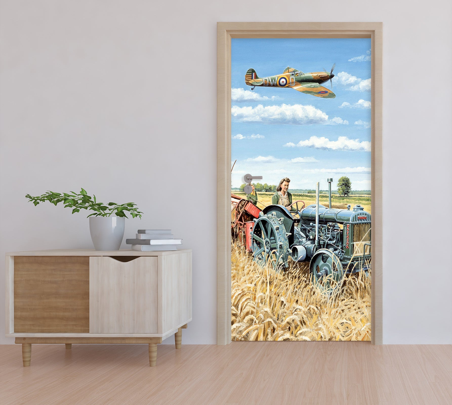 3D Tractor Wheat Field Plane 10372 Trevor Mitchell Door Mural