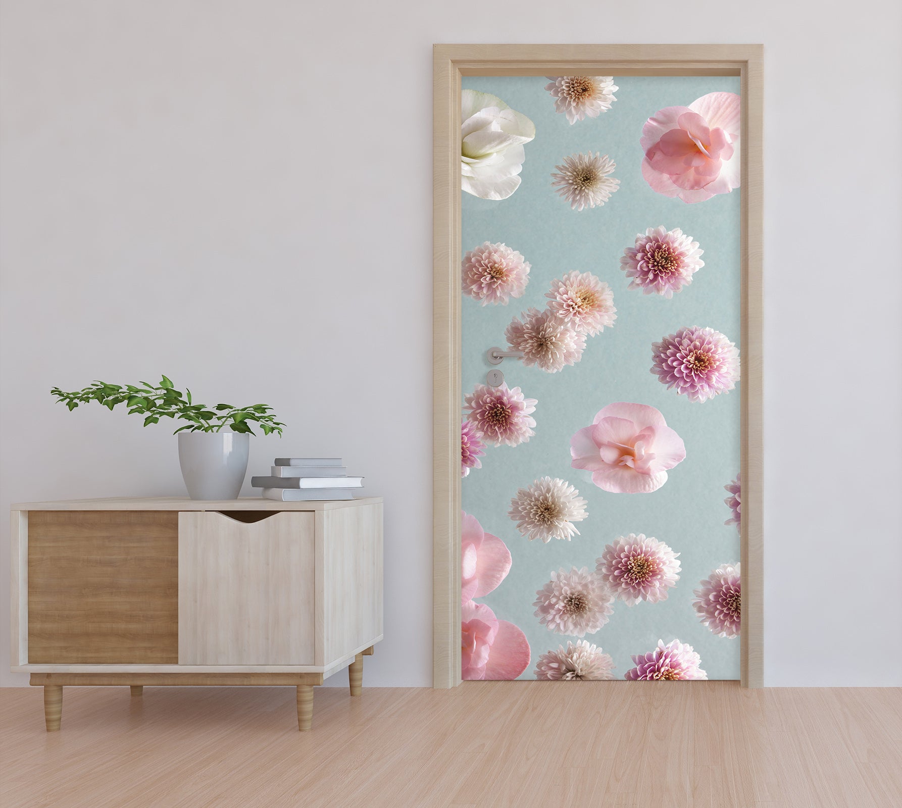 3D Pink White Chrysanthemum 101138 Assaf Frank Door Mural