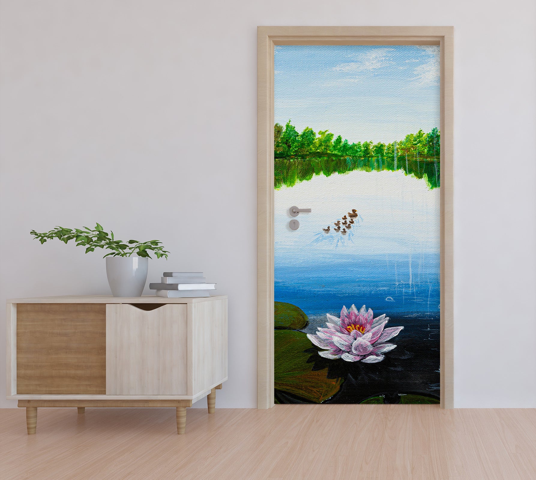 3D Lake Lotus Forest 9437 Marina Zotova Door Mural