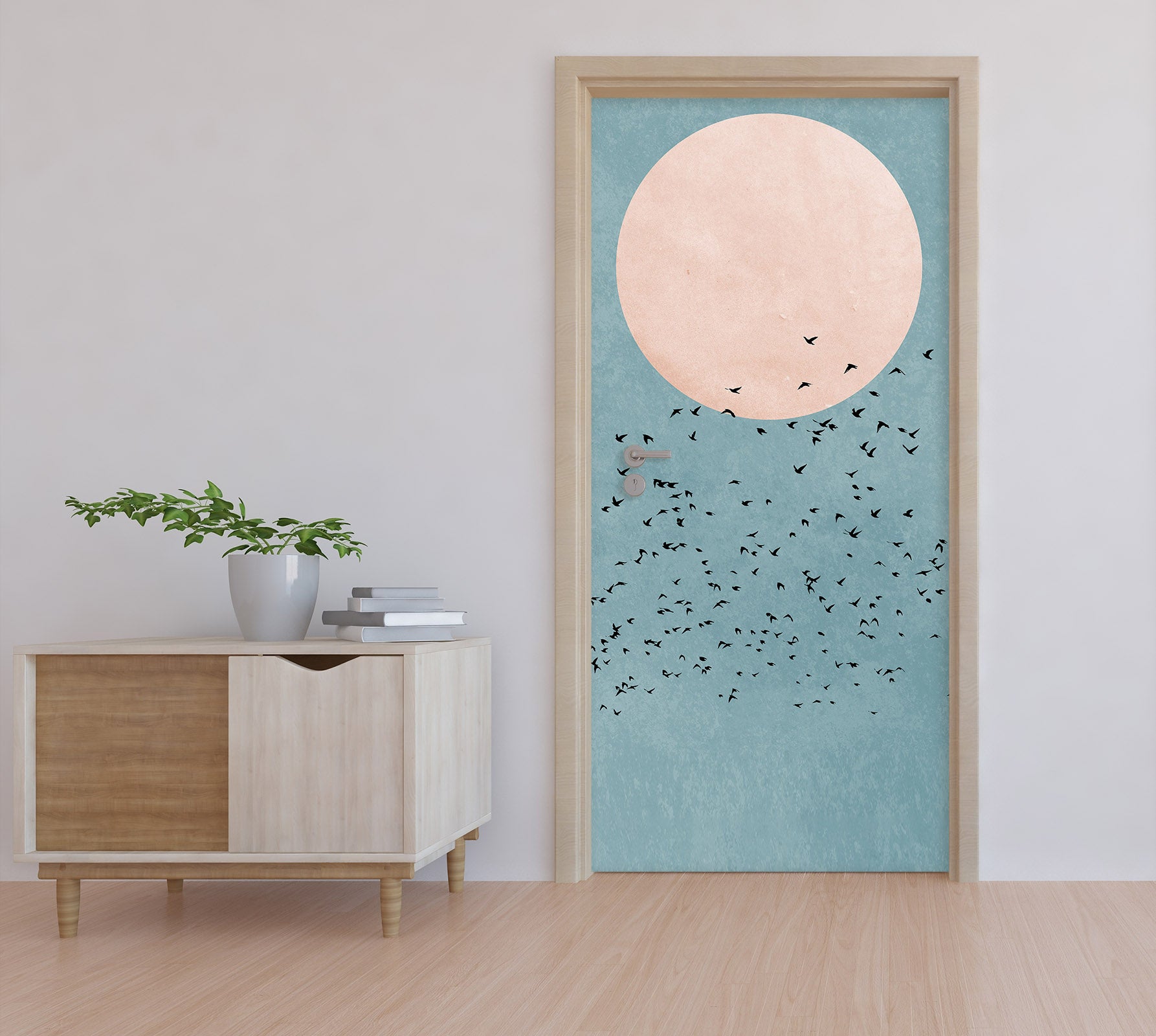 3D Moon Flock Of Birds 10134 Boris Draschoff Door Mural