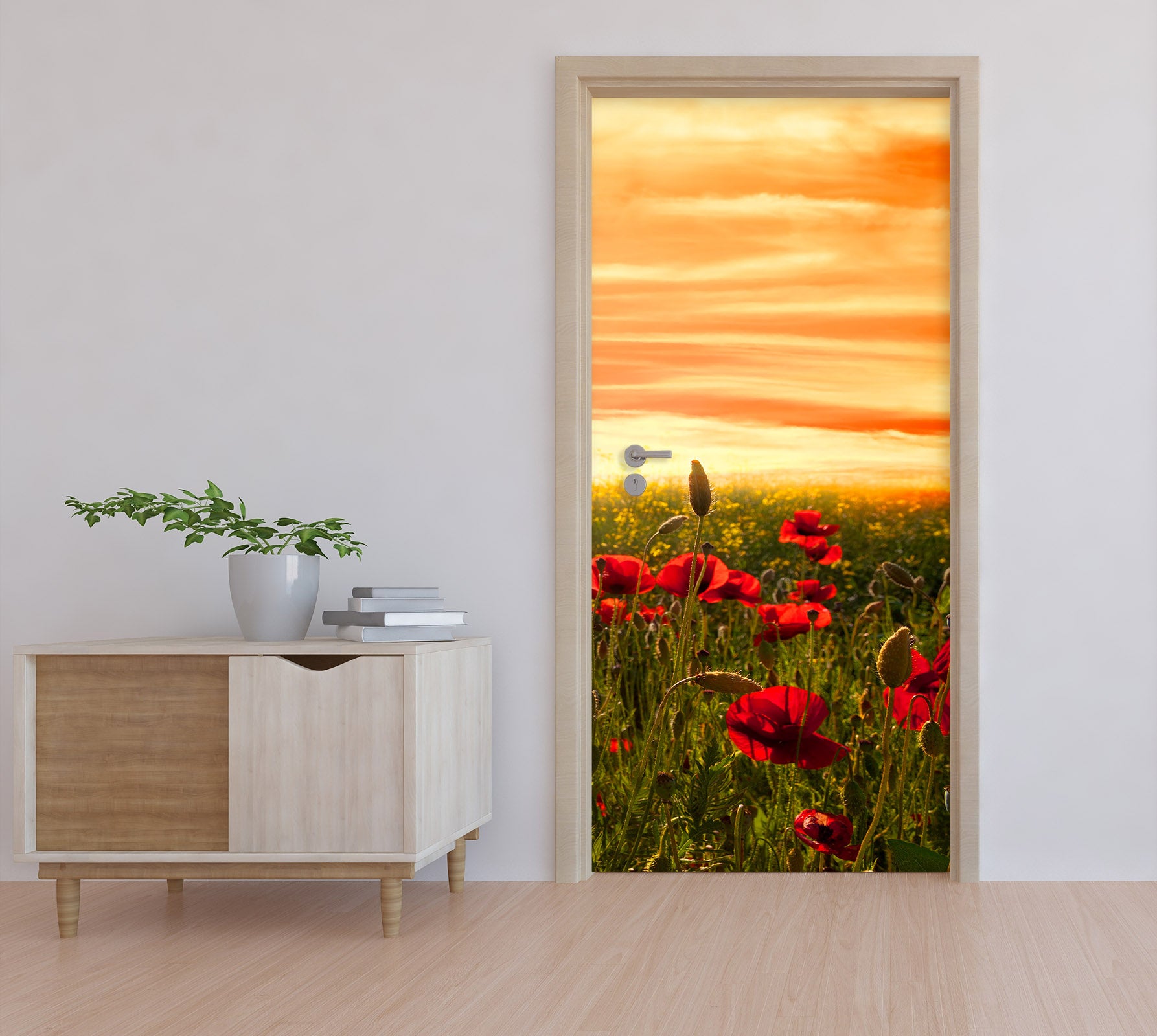 3D Sunset Red Flower Bush 12269 Marco Carmassi Door Mural