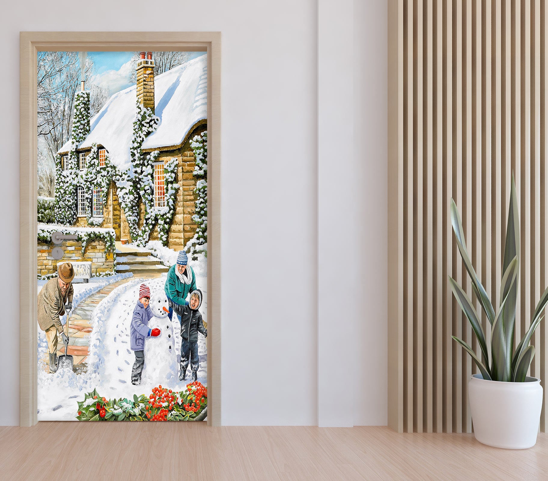 3D Houses Child Playing Snow 10310 Trevor Mitchell Door Mural