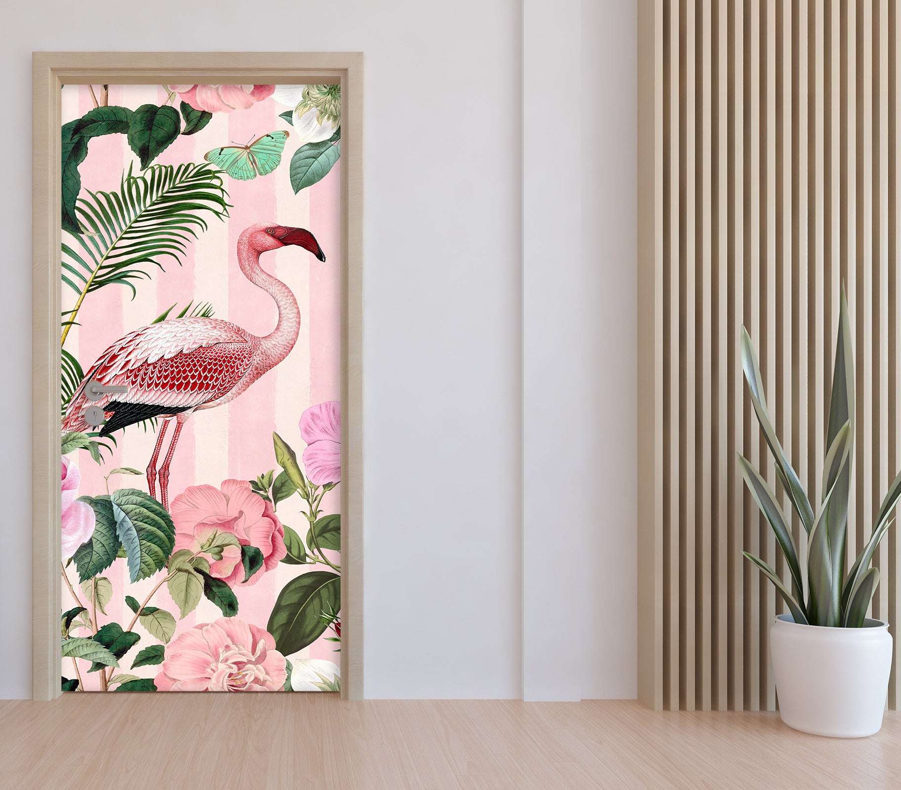 3D Flamingo Flower Bush 118126 Andrea Haase Door Mural