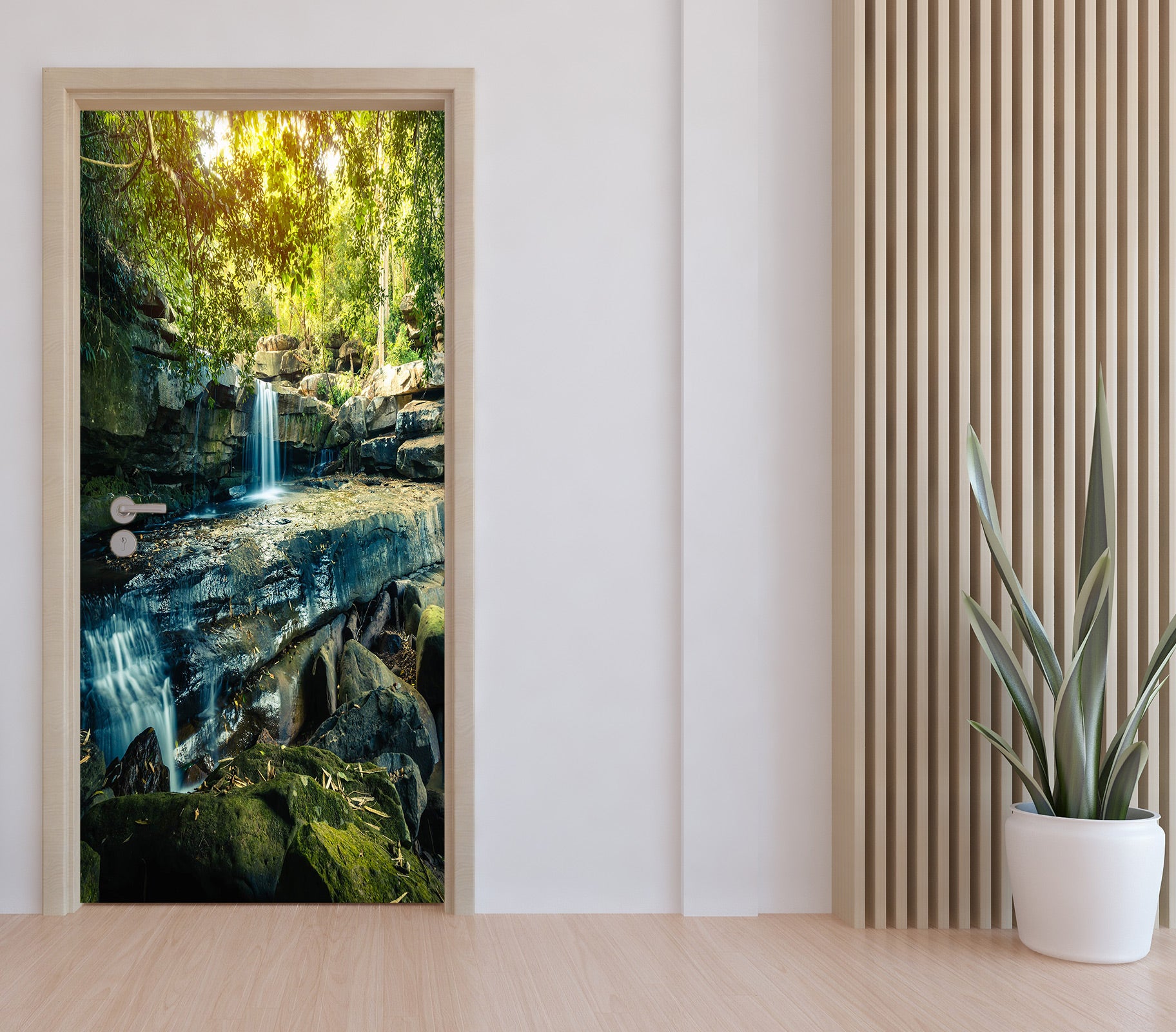 3D Forest Rock River 070 Door Mural
