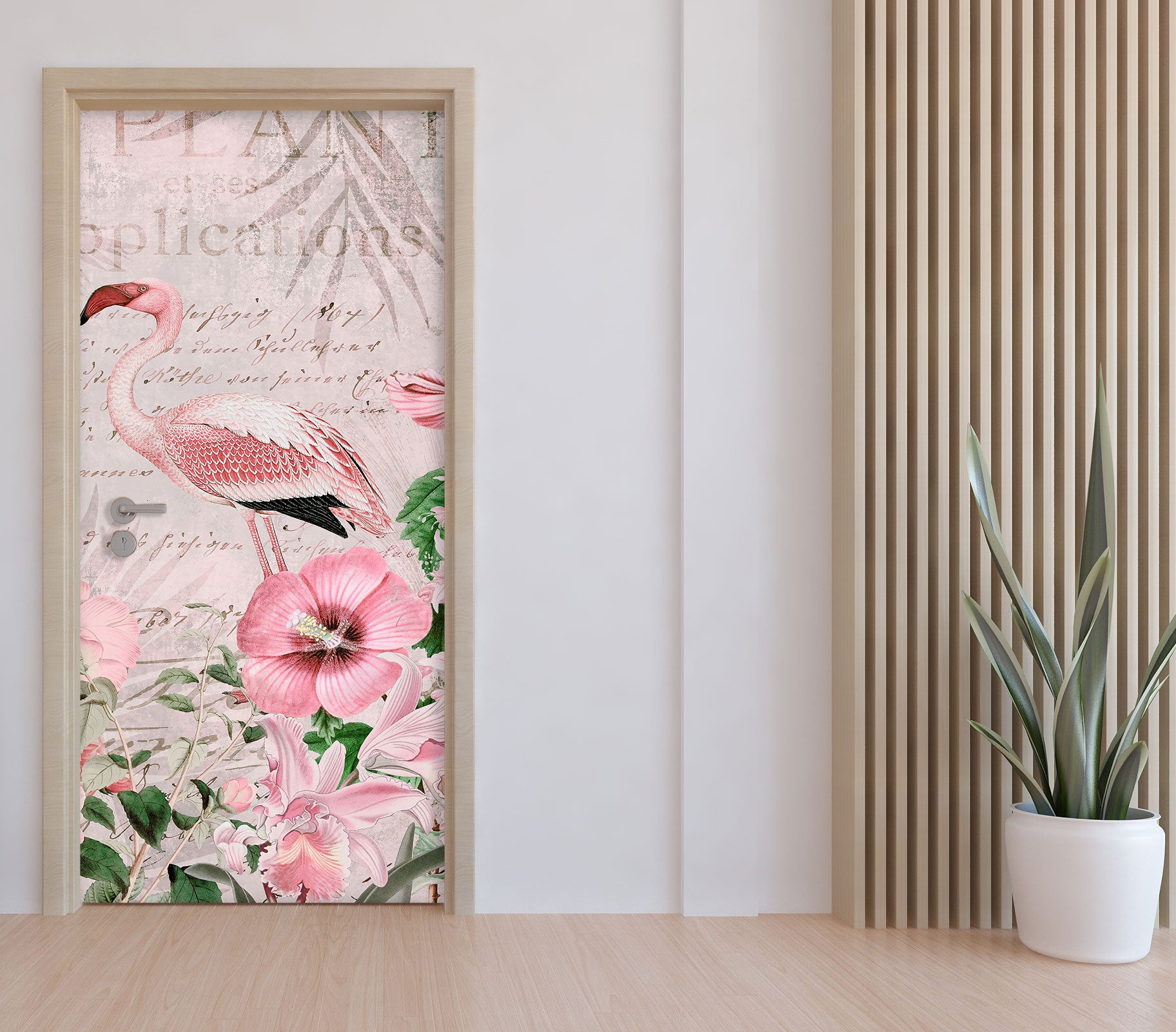 3D Pink Flamingo Flowers 118116 Andrea Haase Door Mural