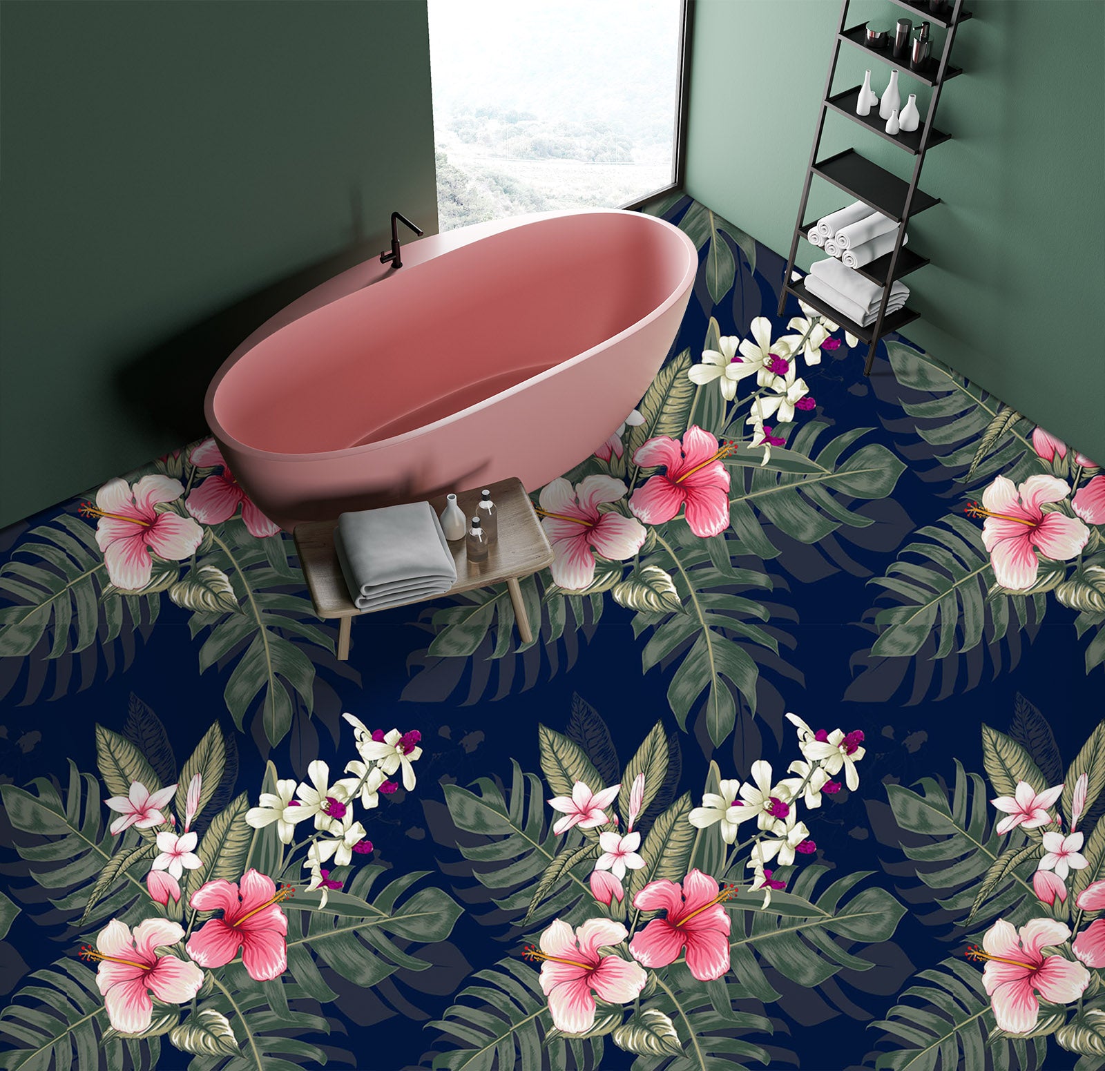 3D Cute Little Pink Flowers 1293 Floor Mural