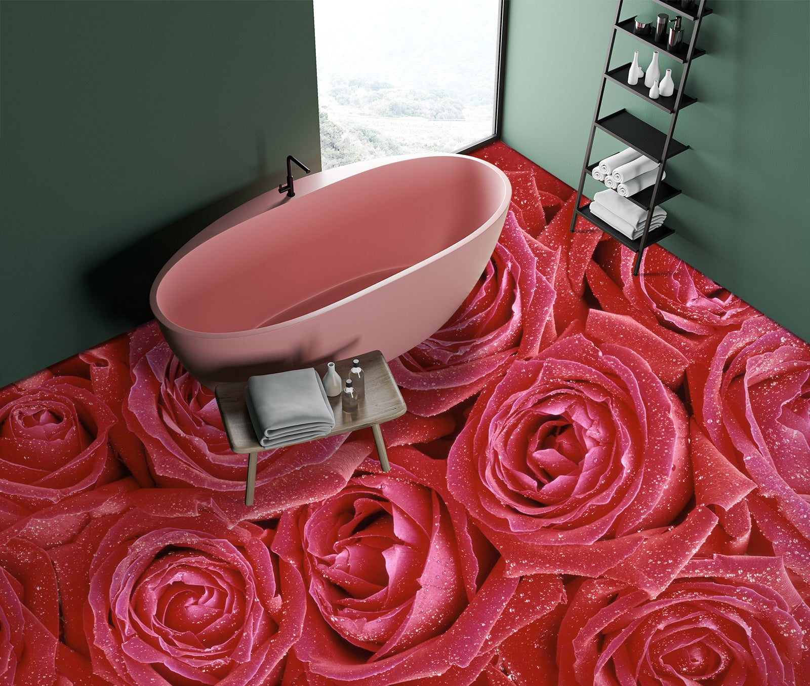 3D Rich Pink Roses 1383 Floor Mural  Wallpaper Murals Self-Adhesive Removable Print Epoxy
