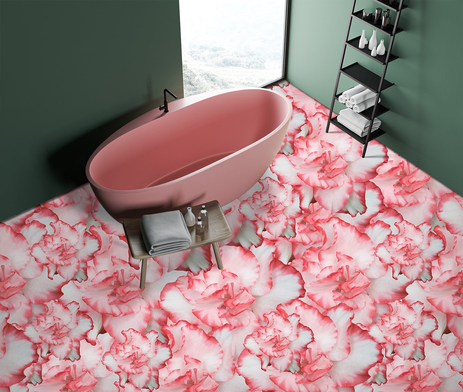 3D Pink Gradient Flowers 1040 Floor Mural  Wallpaper Murals Self-Adhesive Removable Print Epoxy
