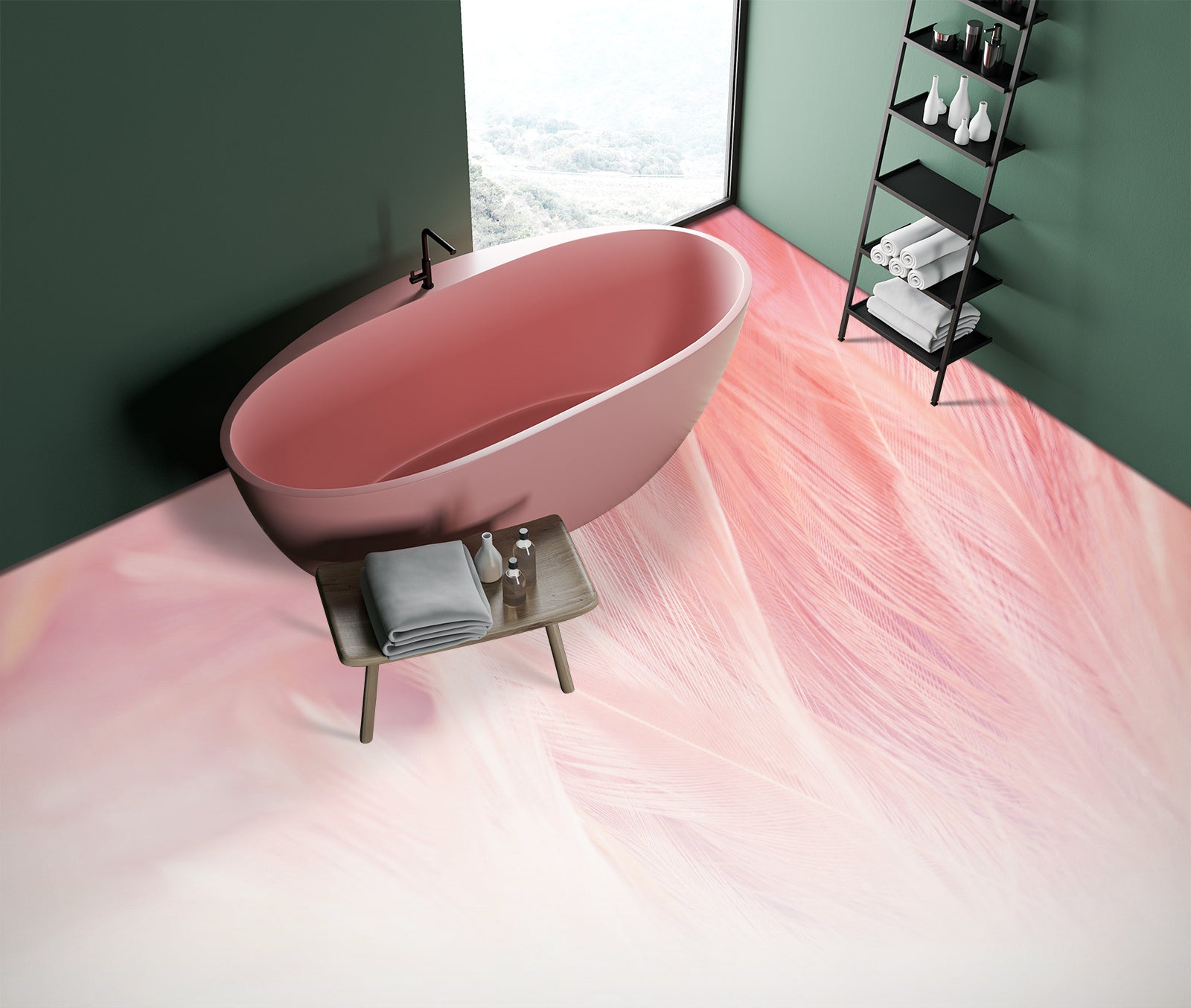 3D Light Pink Feathers 1138 Floor Mural  Wallpaper Murals Self-Adhesive Removable Print Epoxy