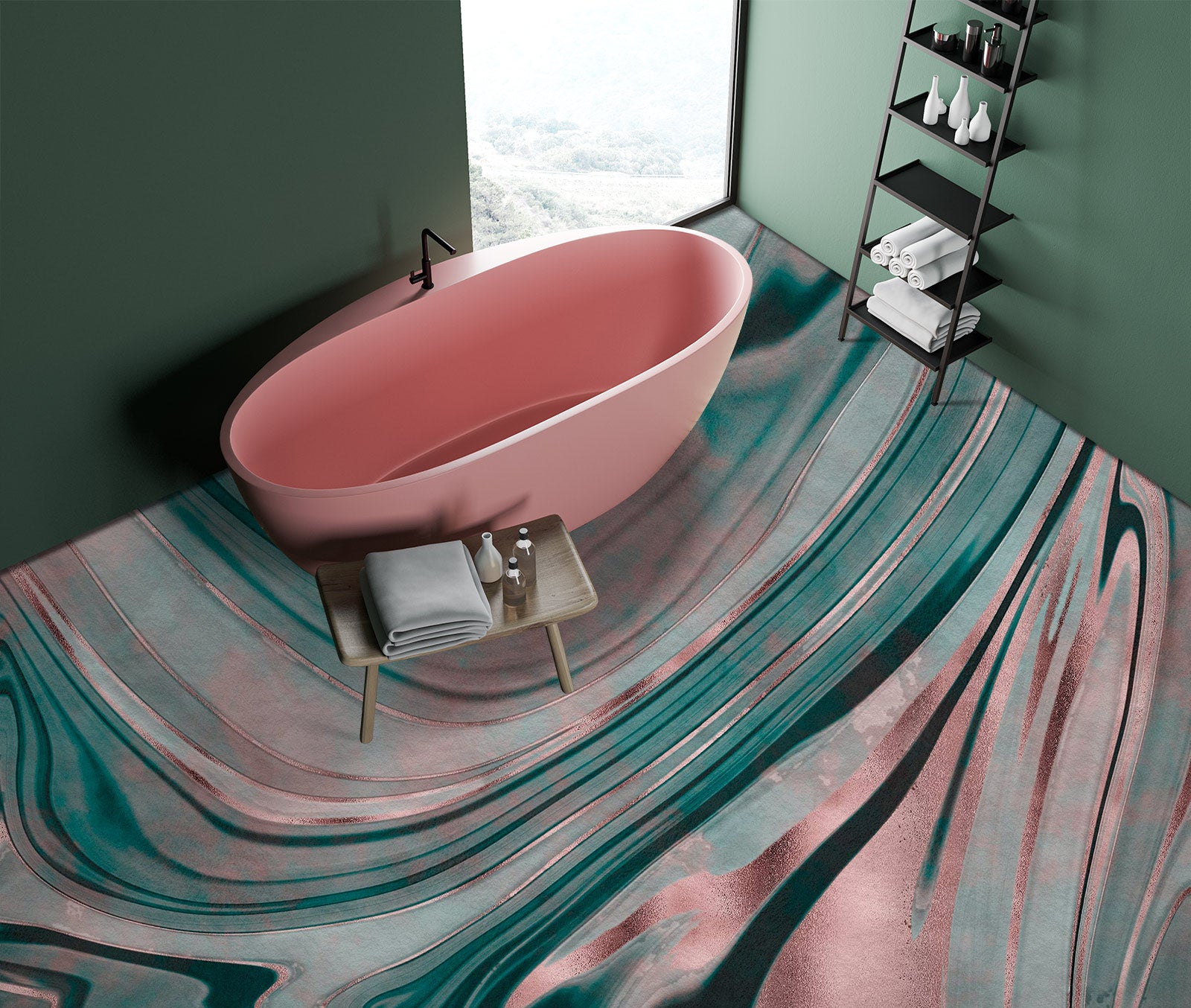 3D Pink Green Stripes Pattern 102128 Andrea Haase Floor Mural  Wallpaper Murals Self-Adhesive Removable Print Epoxy