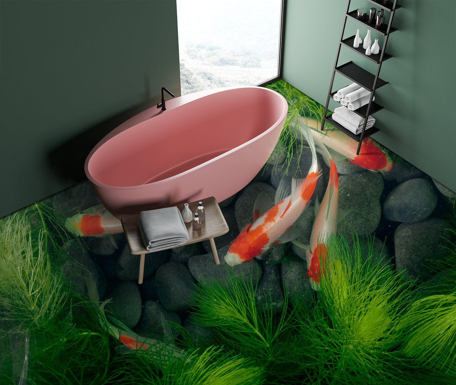 3D Aquatic Plants And Koi 160 Floor Mural  Wallpaper Murals Rug & Mat Print Epoxy waterproof bath floor