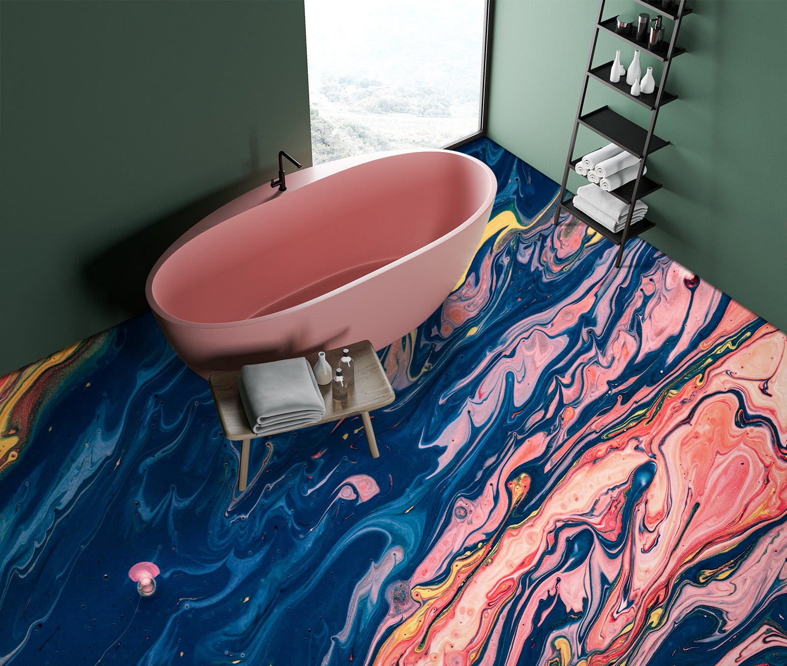 3D Dark Blue And Pink 1187 Floor Mural