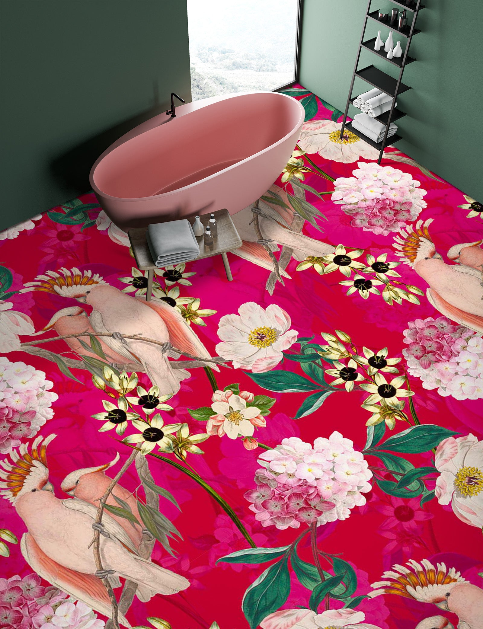 3D Pink Flower Bird 99206 Uta Naumann Floor Mural  Wallpaper Murals Self-Adhesive Removable Print Epoxy
