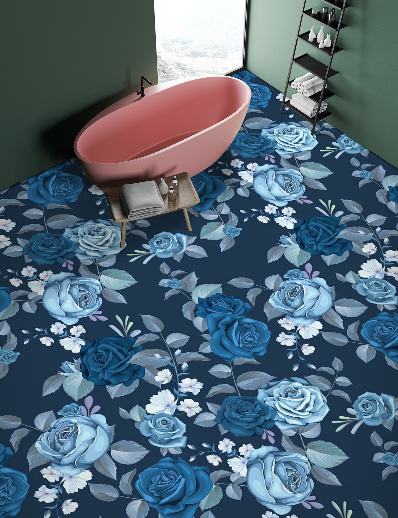 3D Blue Rose Art 1258 Floor Mural