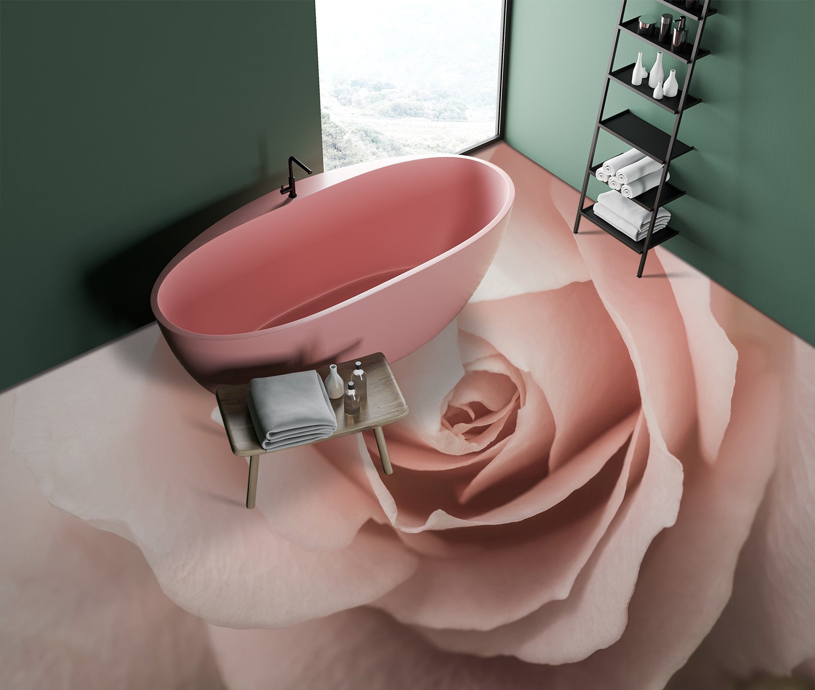 3D Elegant Pink Flowers 1110 Floor Mural  Wallpaper Murals Self-Adhesive Removable Print Epoxy