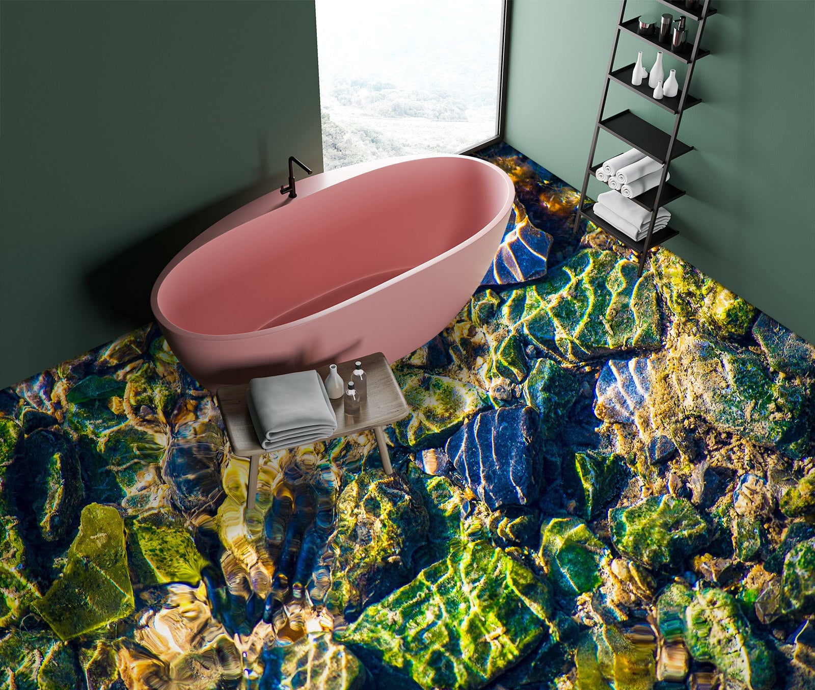 3D Green Stones In The Water 1061 Floor Mural  Wallpaper Murals Self-Adhesive Removable Print Epoxy