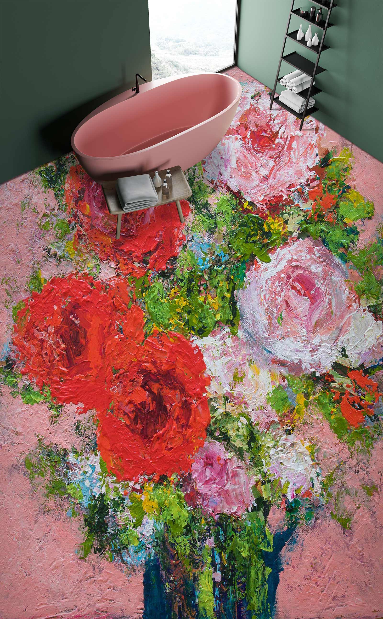 3D Red Pink Rose Flower 9699 Allan P. Friedlander Floor Mural  Wallpaper Murals Self-Adhesive Removable Print Epoxy