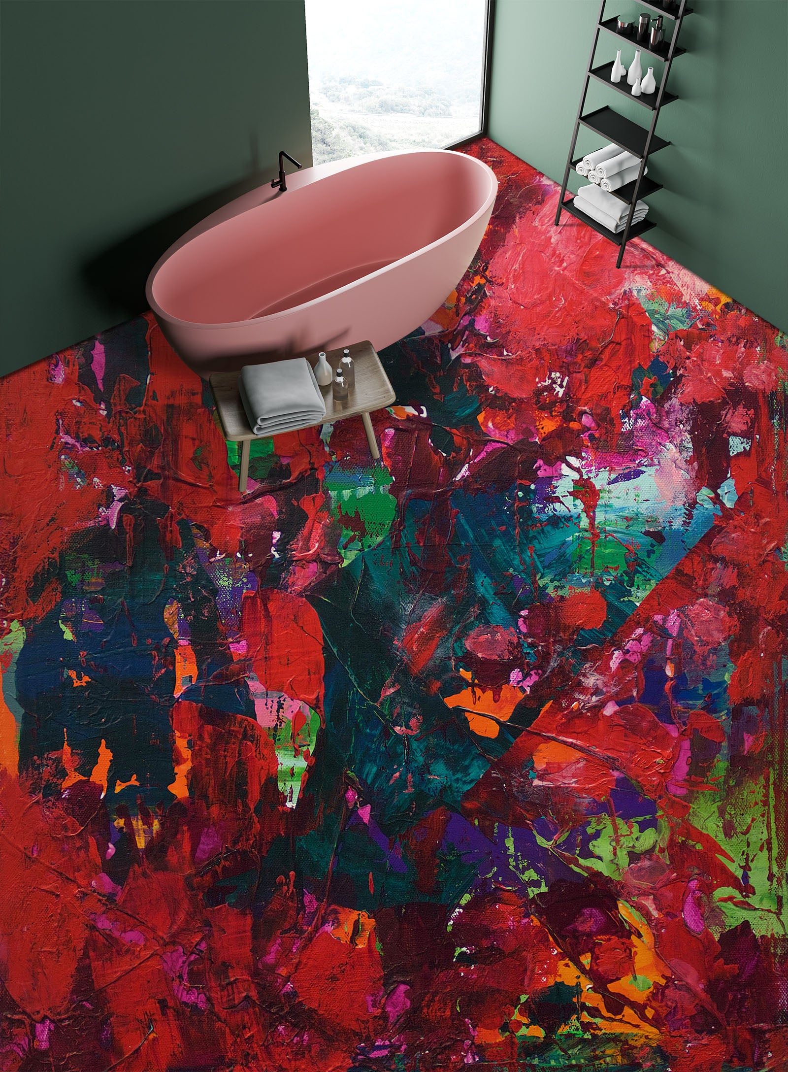 3D Red Paint Pattern 9939 Allan P. Friedlander Floor Mural  Wallpaper Murals Self-Adhesive Removable Print Epoxy