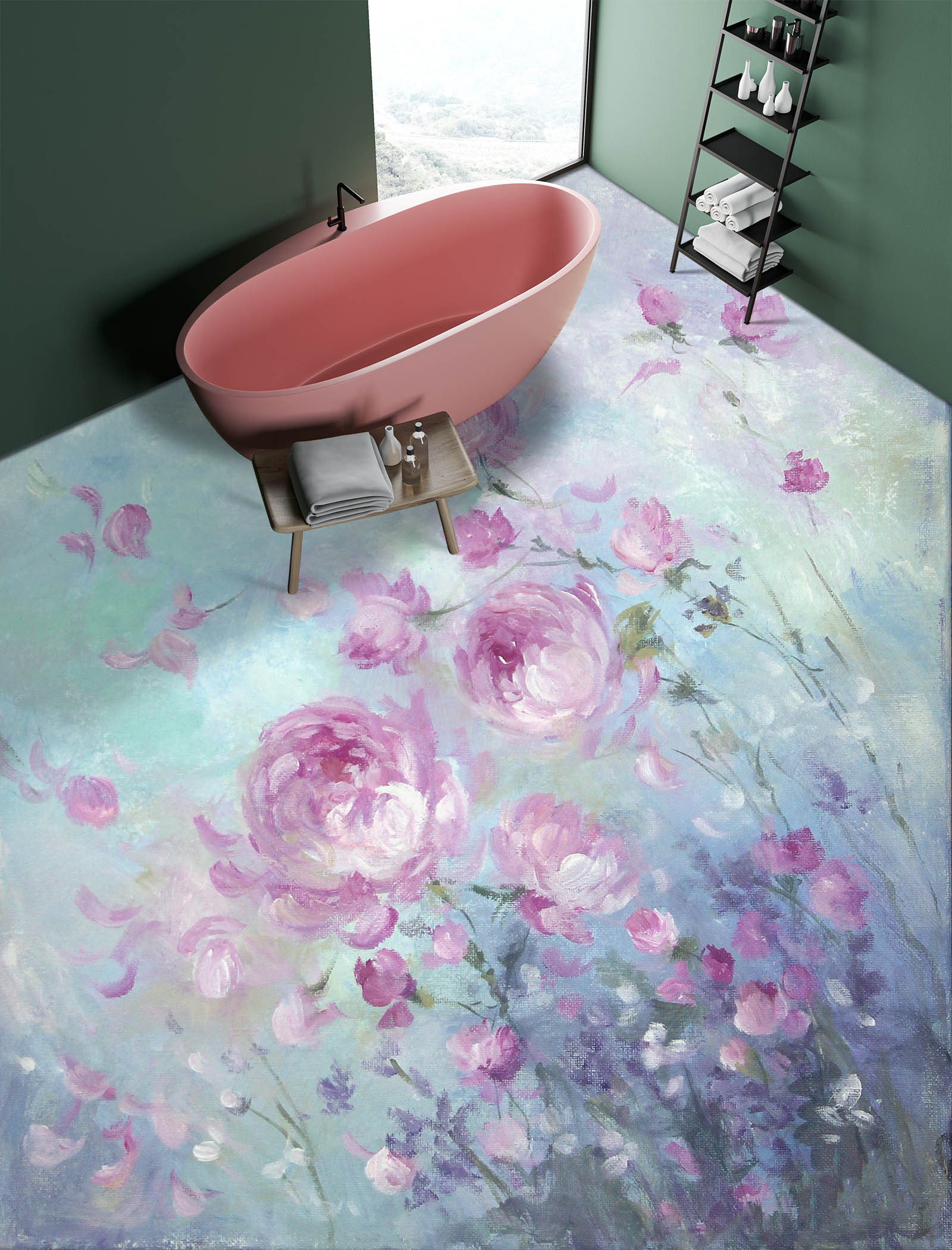 3D Pink Rose Bush 9945 Debi Coules Floor Mural  Wallpaper Murals Self-Adhesive Removable Print Epoxy