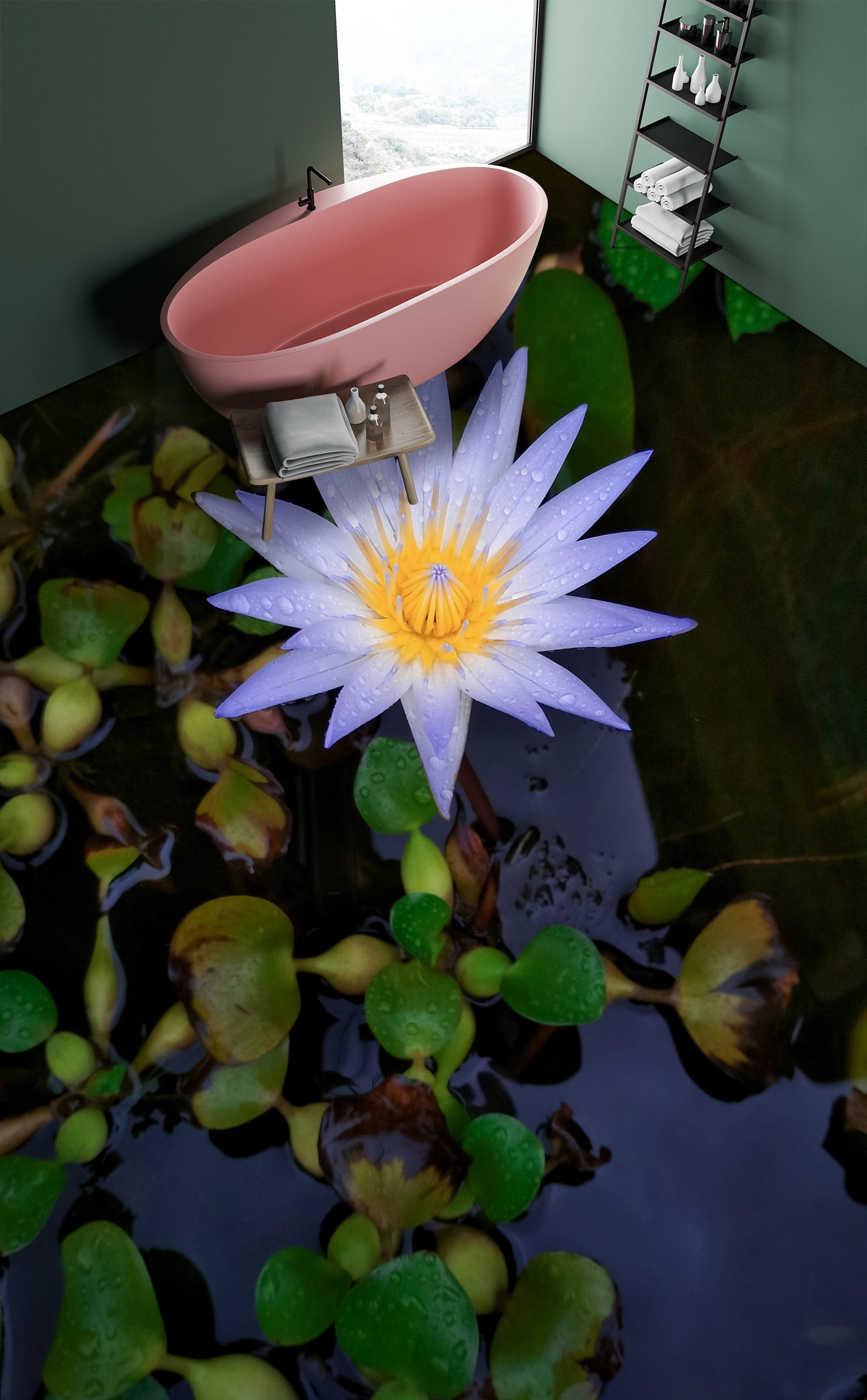 3D Light Purple Water Lily 504 Floor Mural  Wallpaper Murals Rug & Mat Print Epoxy waterproof bath floor