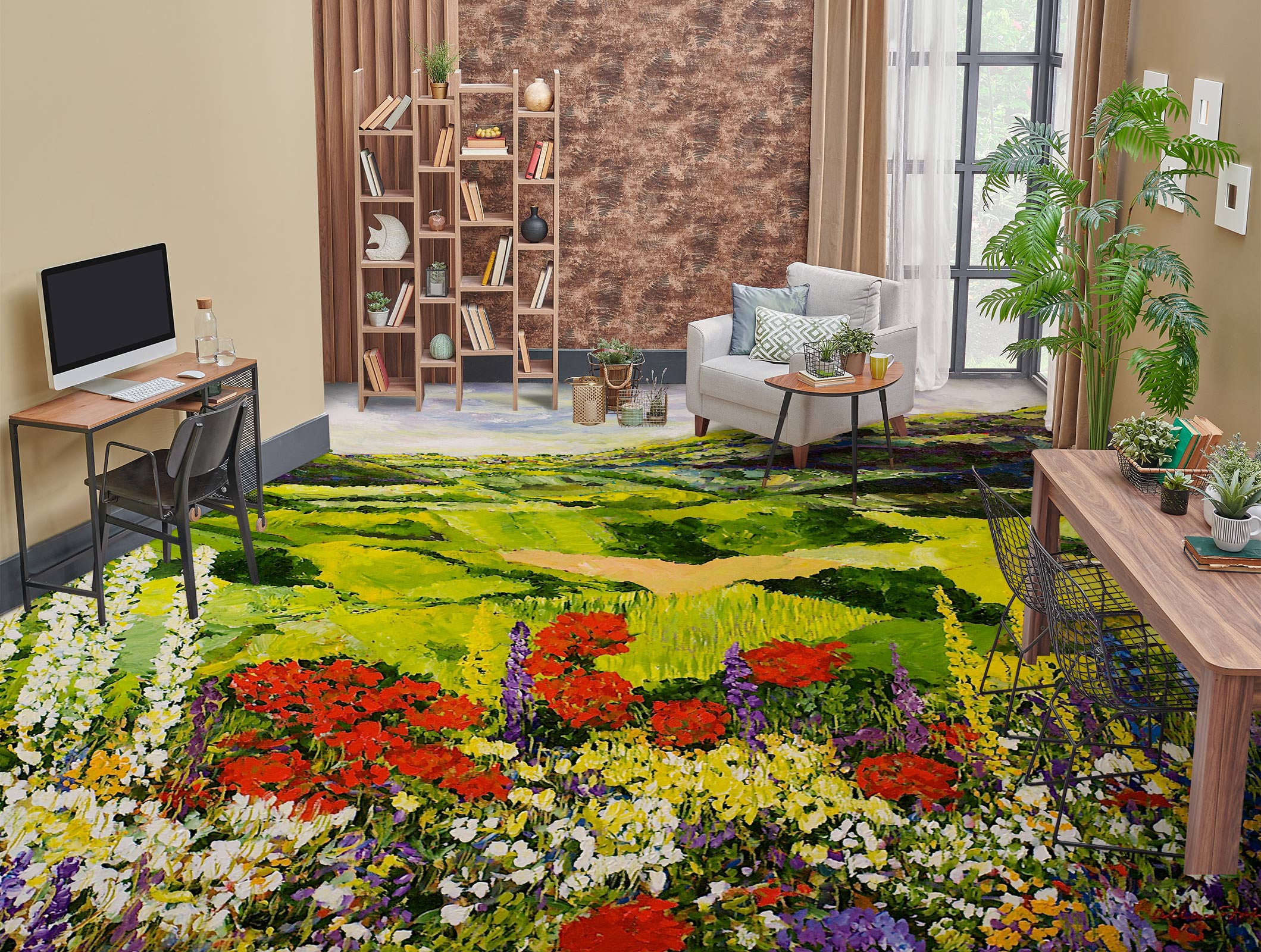 3D Field Meadow Red Flowers 9604 Allan P. Friedlander Floor Mural  Wallpaper Murals Self-Adhesive Removable Print Epoxy
