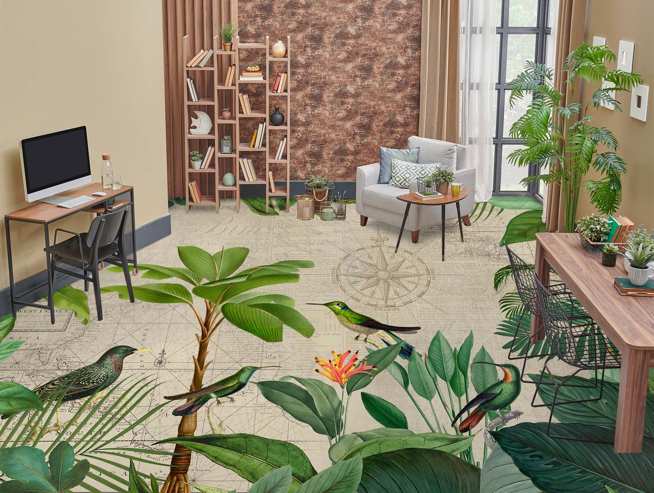 3D Green Tree Leaves Bird 10046 Andrea Haase Floor Mural  Wallpaper Murals Self-Adhesive Removable Print Epoxy