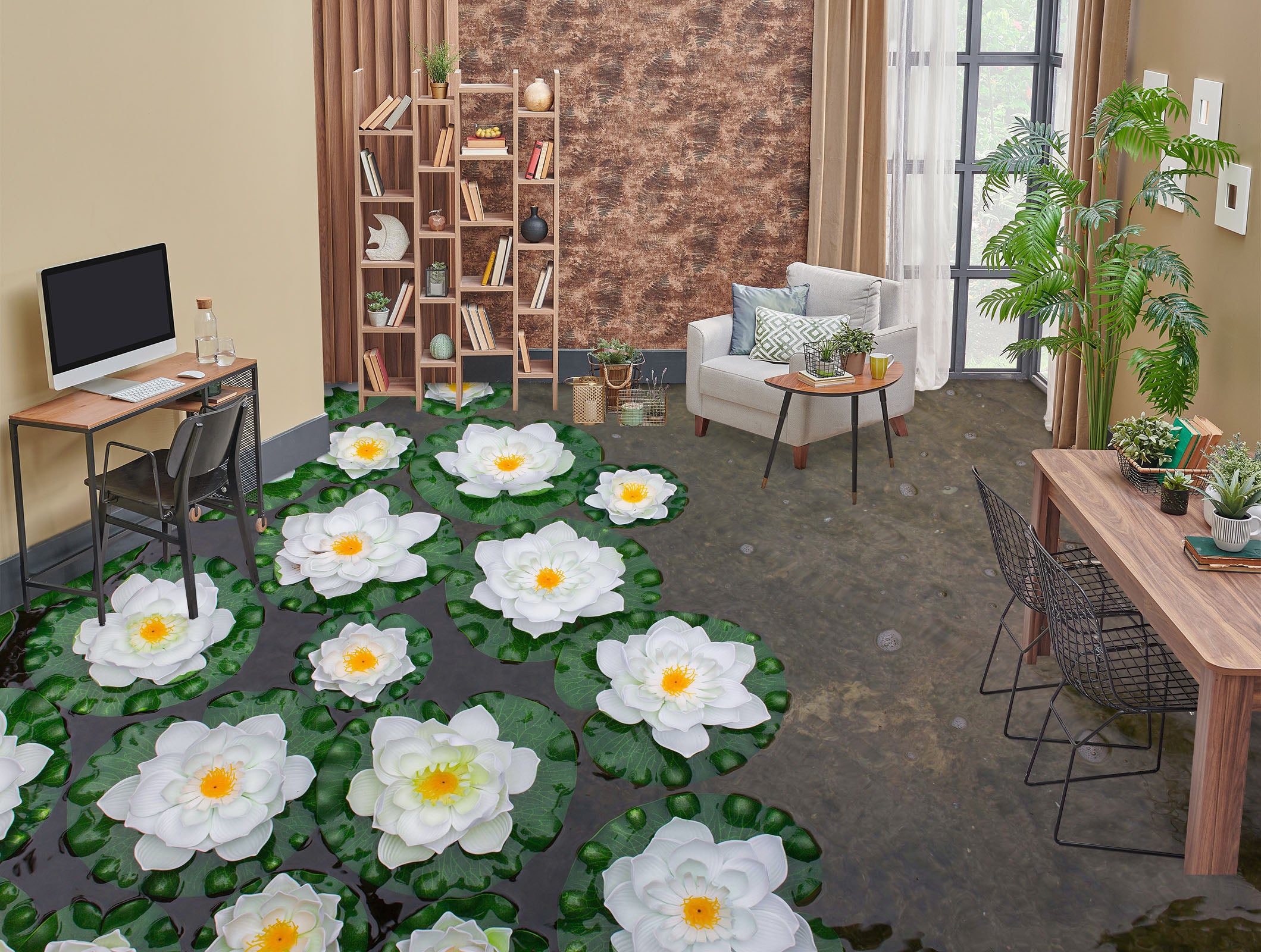 3D Dreamy White Water Lily 343 Floor Mural  Wallpaper Murals Rug & Mat Print Epoxy waterproof bath floor
