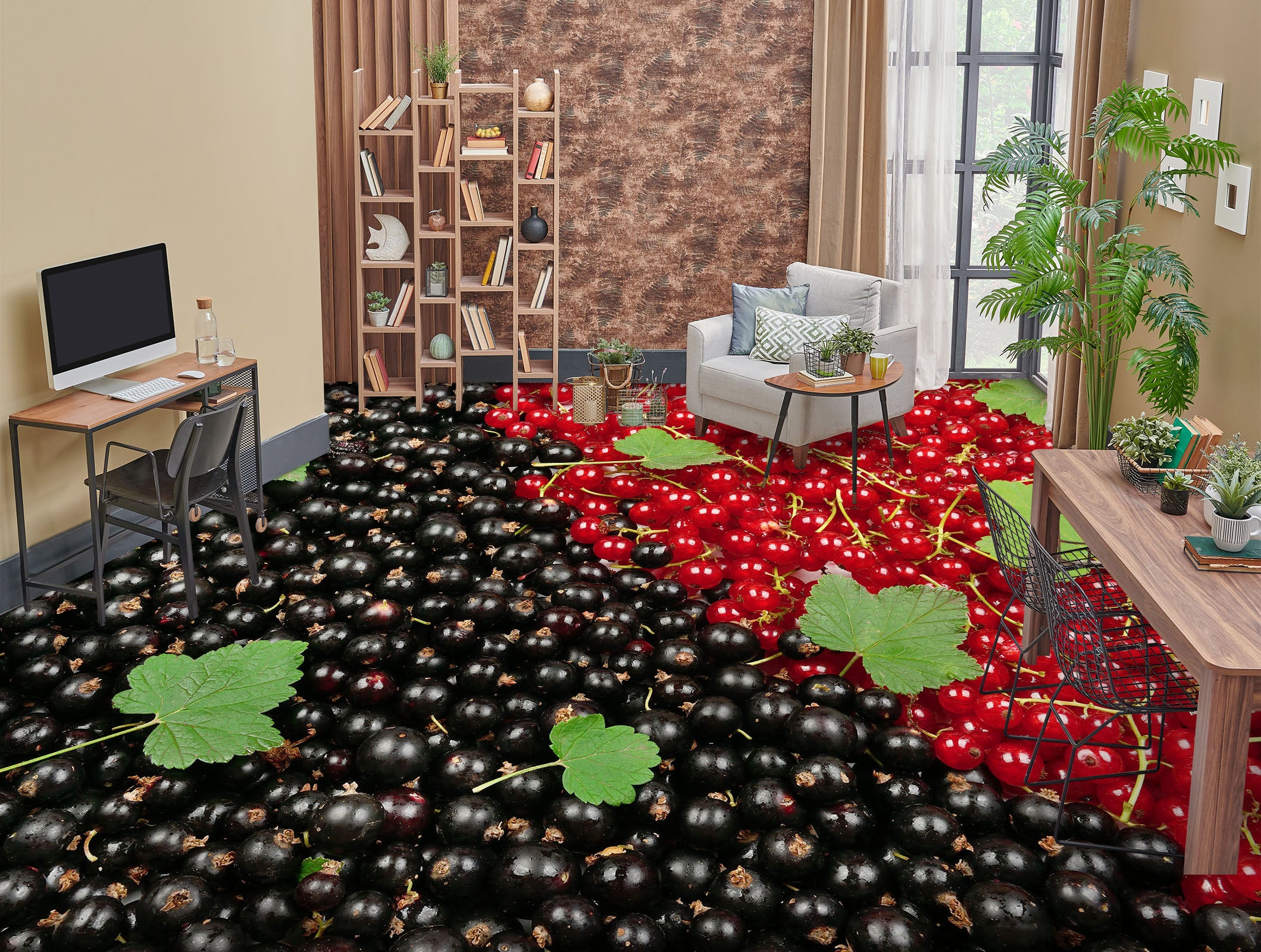 3D Red And Black Cherries 1407 Floor Mural  Wallpaper Murals Self-Adhesive Removable Print Epoxy