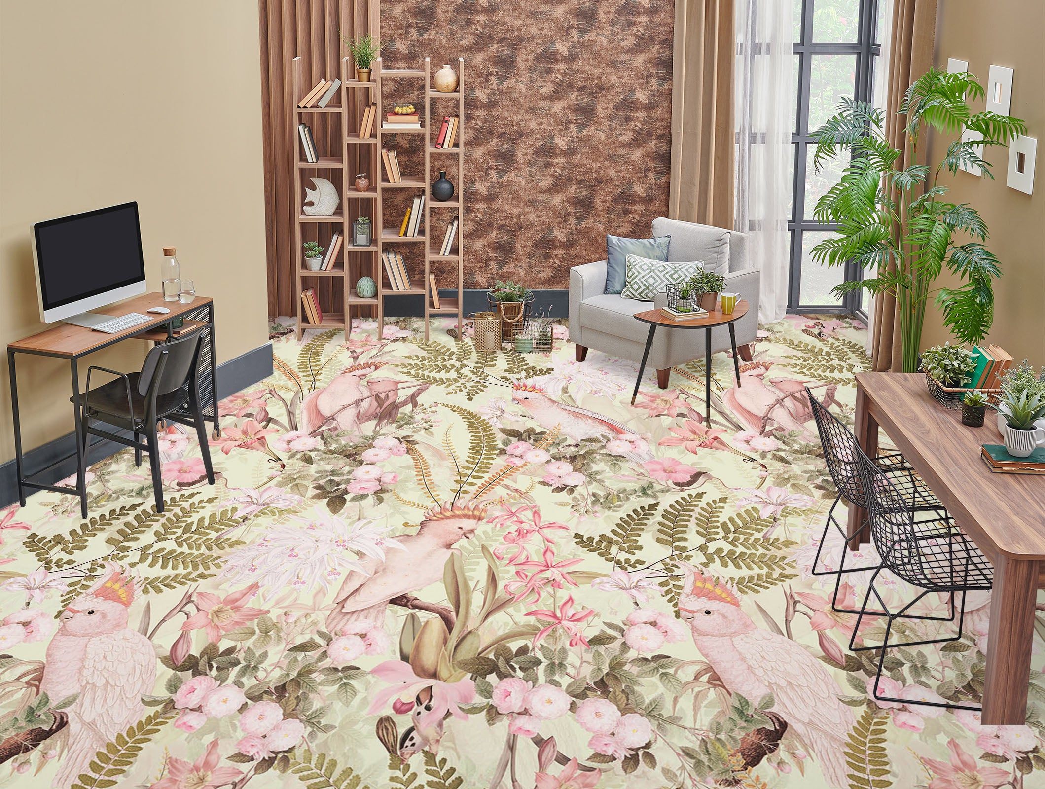 3D Leaves Pink Parrot 99185 Uta Naumann Floor Mural  Wallpaper Murals Self-Adhesive Removable Print Epoxy