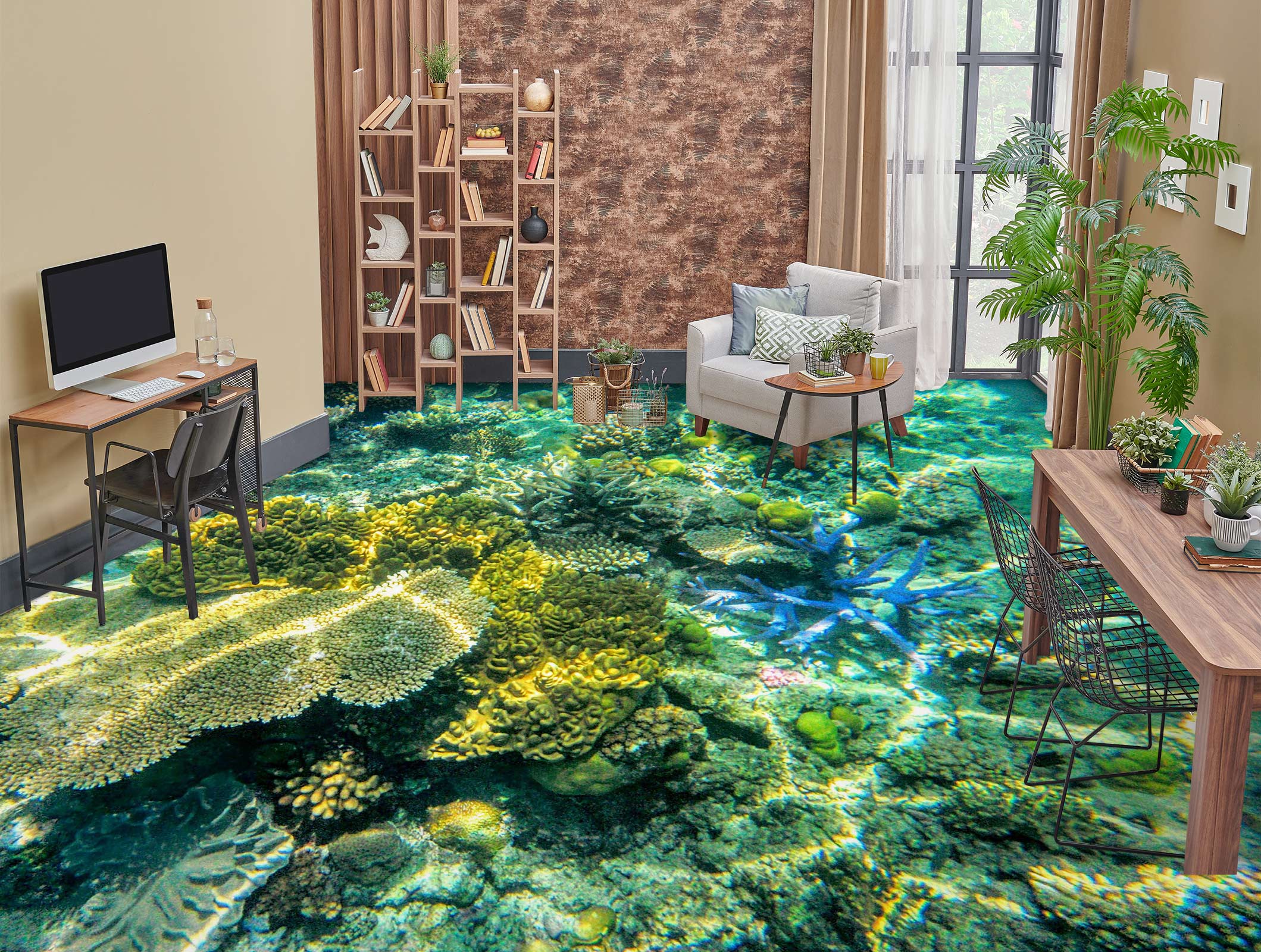3D Bright Green Coral 411 Floor Mural