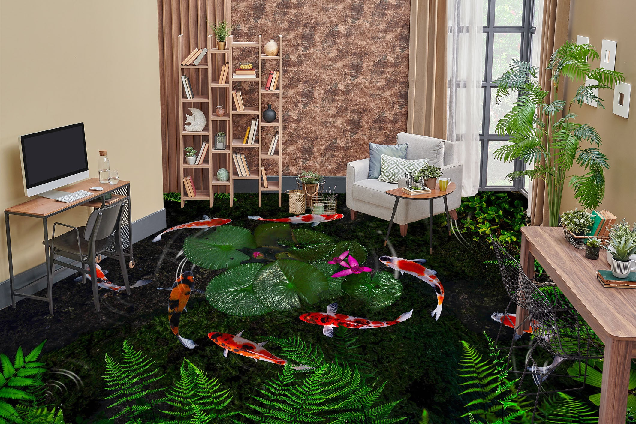 3D Aquatic Plants And Koi 245 Floor Mural  Wallpaper Murals Rug & Mat Print Epoxy waterproof bath floor