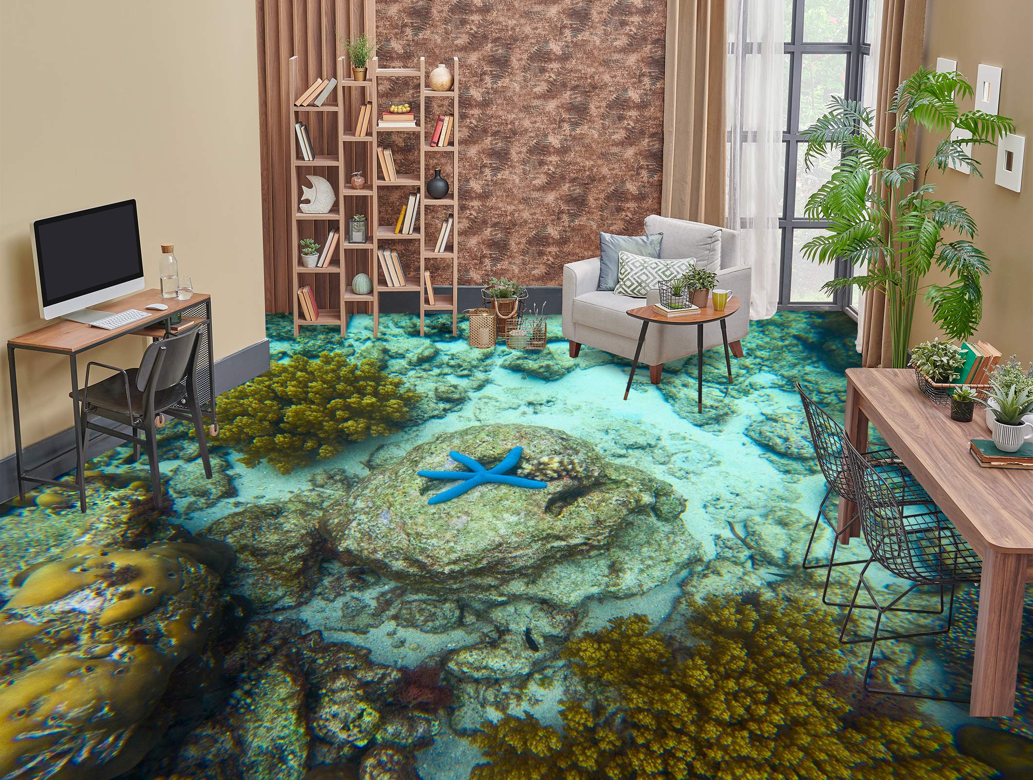 3D Lonely Blue Starfish 492 Floor Mural  Wallpaper Murals Rug & Mat Print Epoxy waterproof bath floor