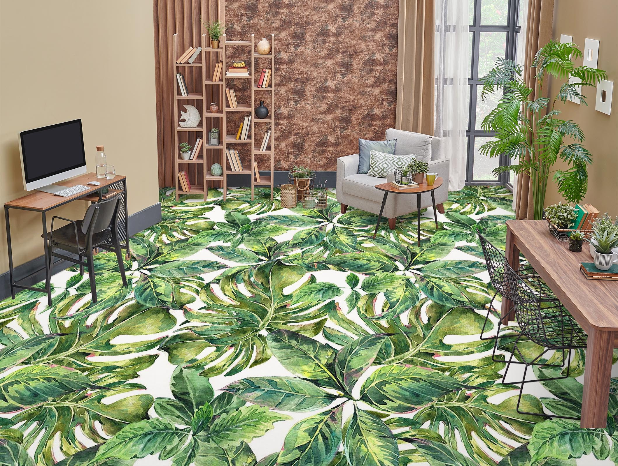 3D Green Leaf Painting 1259 Floor Mural  Wallpaper Murals Self-Adhesive Removable Print Epoxy