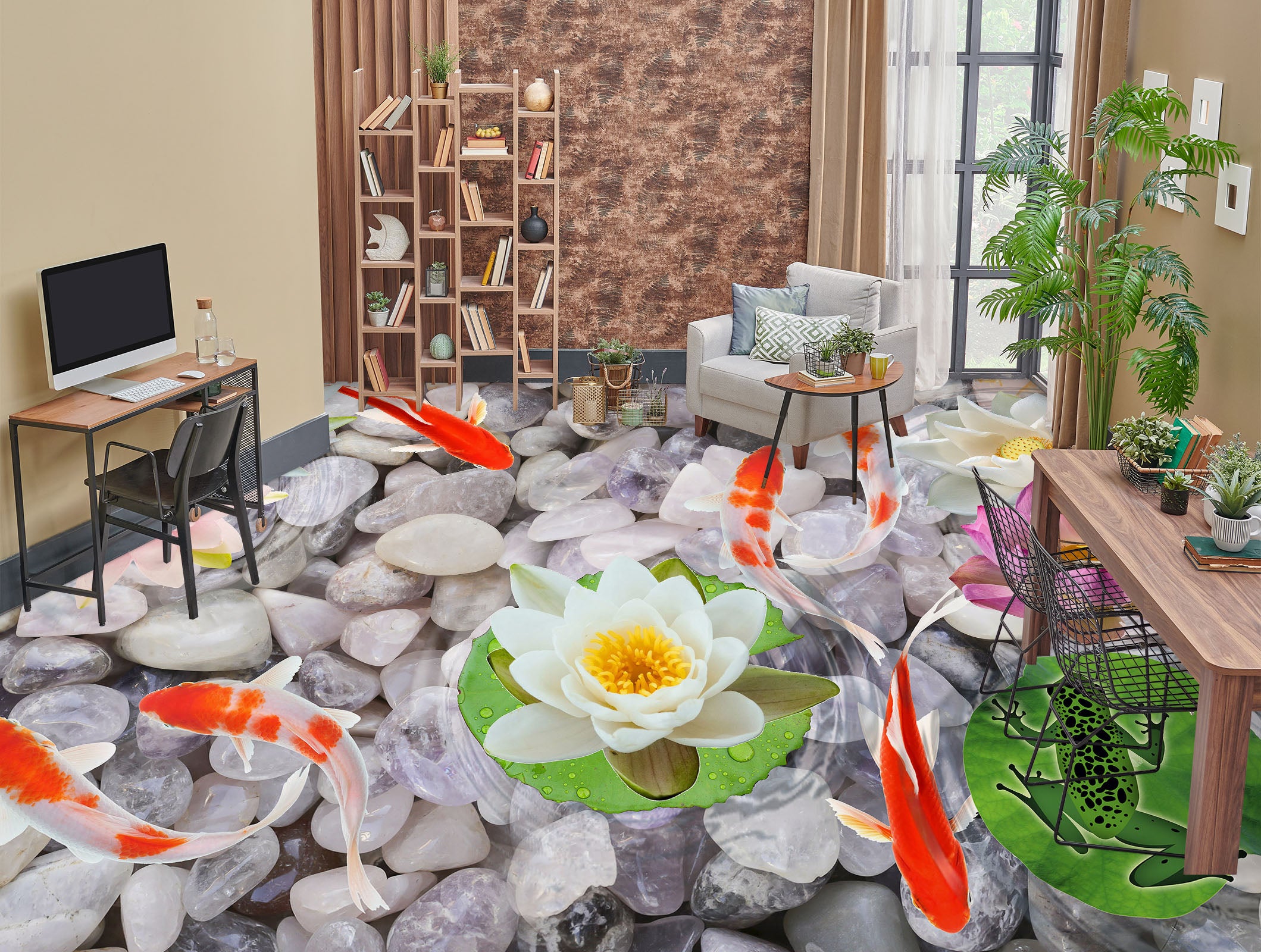 3D Frog Lotus Leaves 241 Floor Mural  Wallpaper Murals Rug & Mat Print Epoxy waterproof bath floor