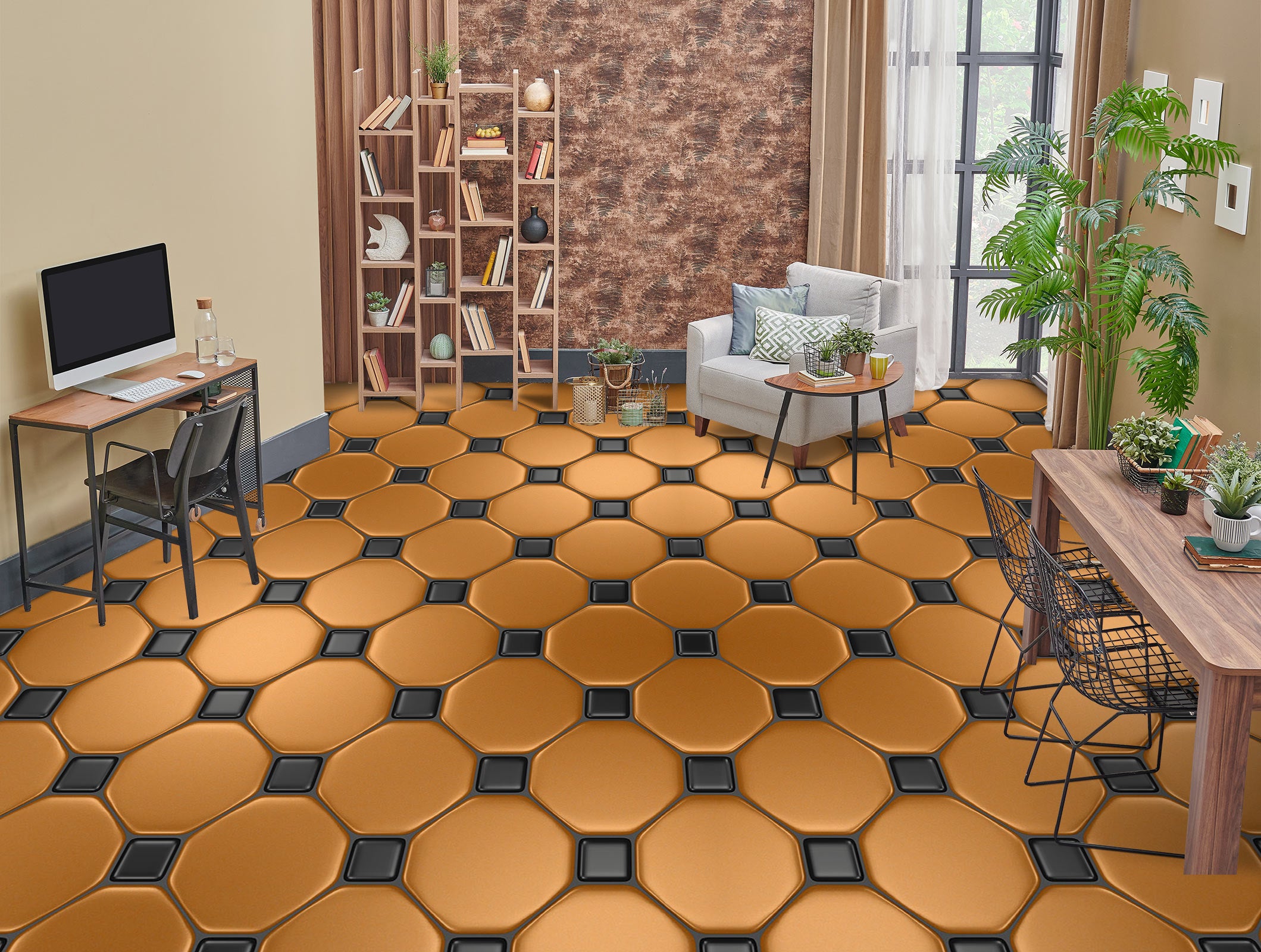 3D Light Brown Hexagons 1350 Floor Mural  Wallpaper Murals Self-Adhesive Removable Print Epoxy