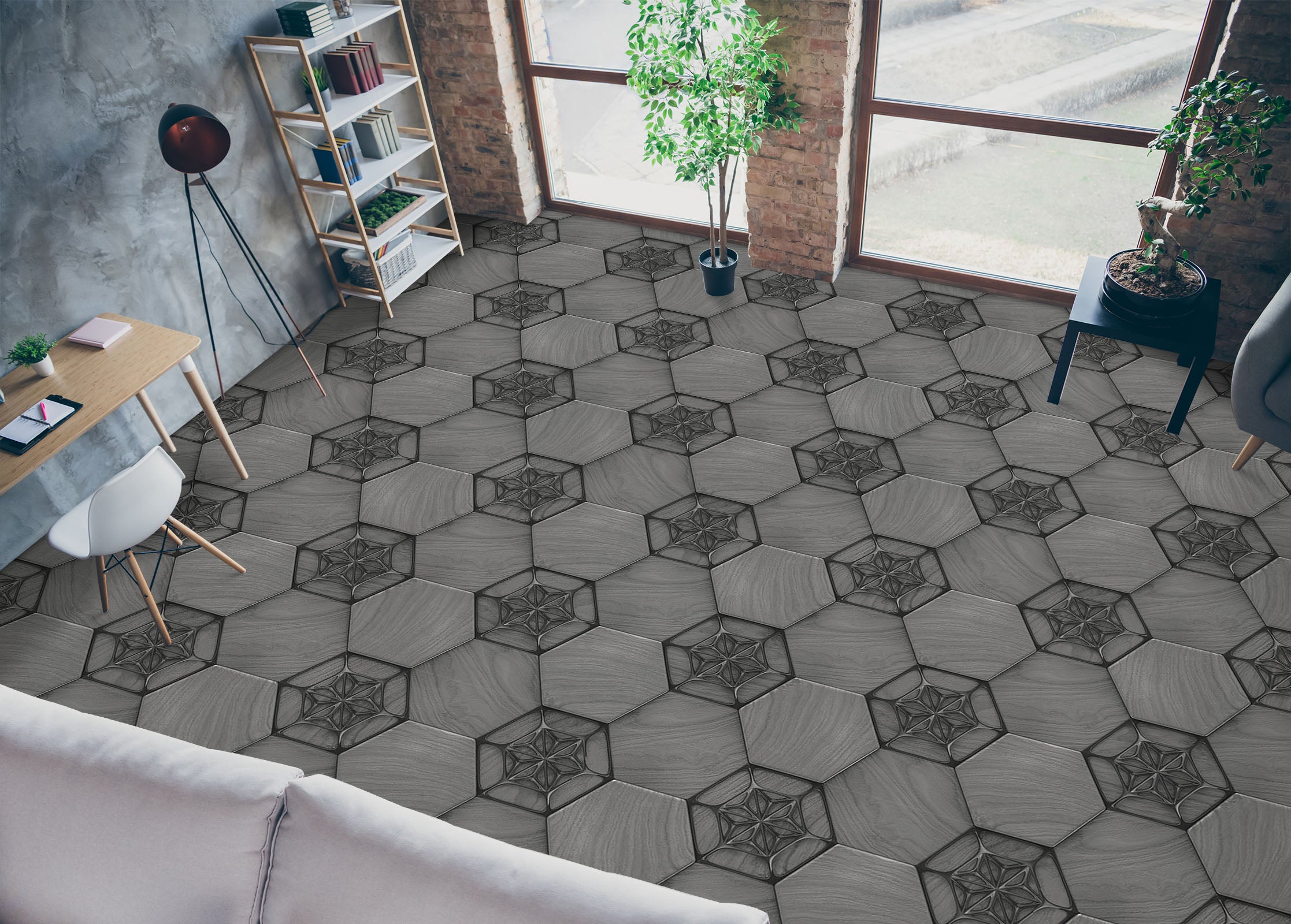 3D Dark Gray Hexagons 905 Floor Mural  Wallpaper Murals Rug & Mat Print Epoxy waterproof bath floor
