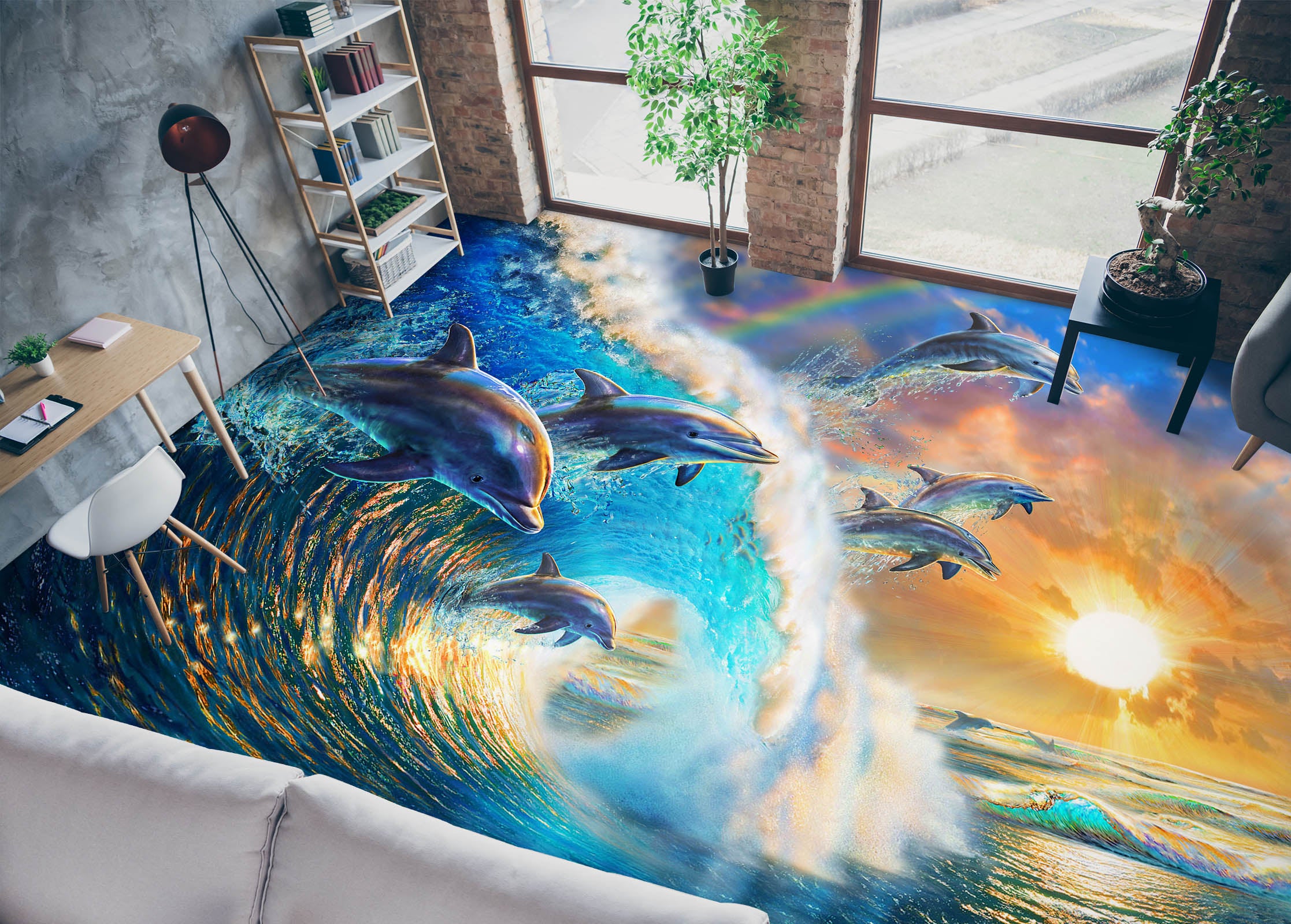 3D Dolphin Waves 98168 Adrian Chesterman Floor Mural  Wallpaper Murals Self-Adhesive Removable Print Epoxy