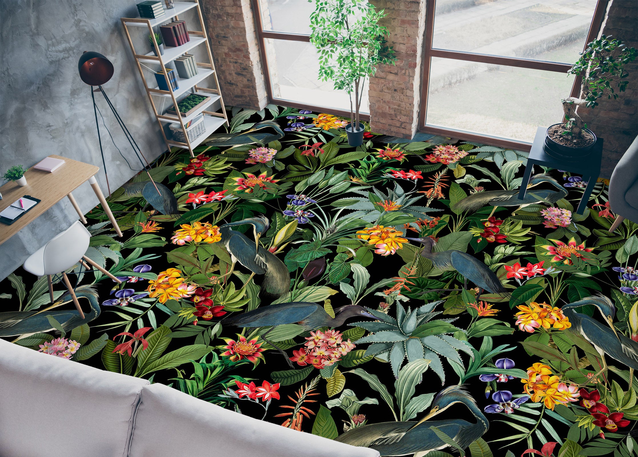 3D Flower Bush Leaves 99177 Uta Naumann Floor Mural  Wallpaper Murals Self-Adhesive Removable Print Epoxy