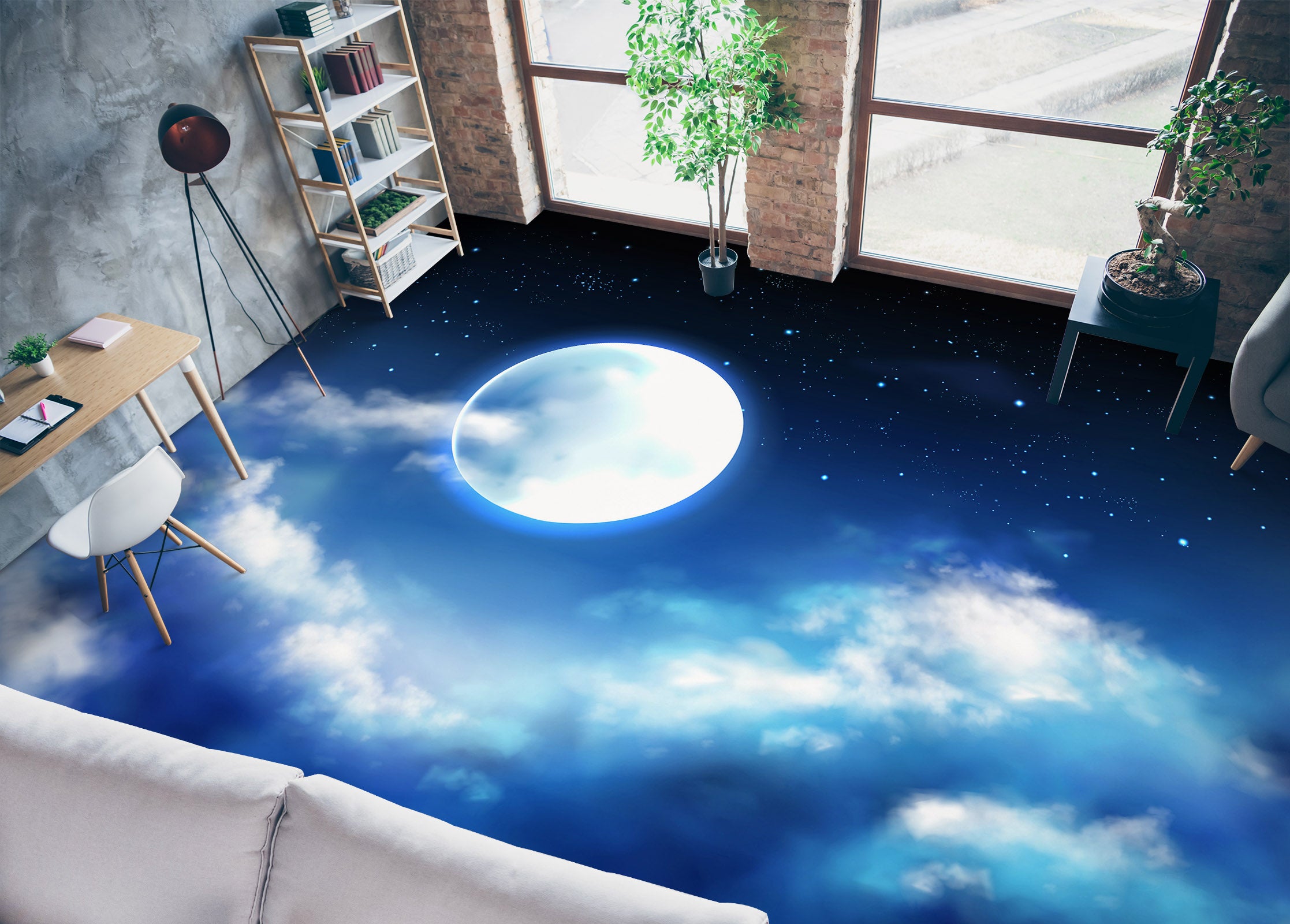 3D Gentle White Moon 1208 Floor Mural