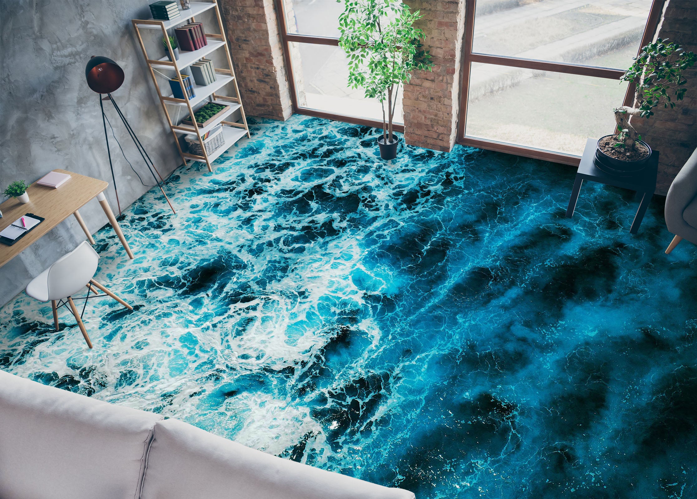 3D Dark Blue Waves 789 Floor Mural  Wallpaper Murals Rug & Mat Print Epoxy waterproof bath floor