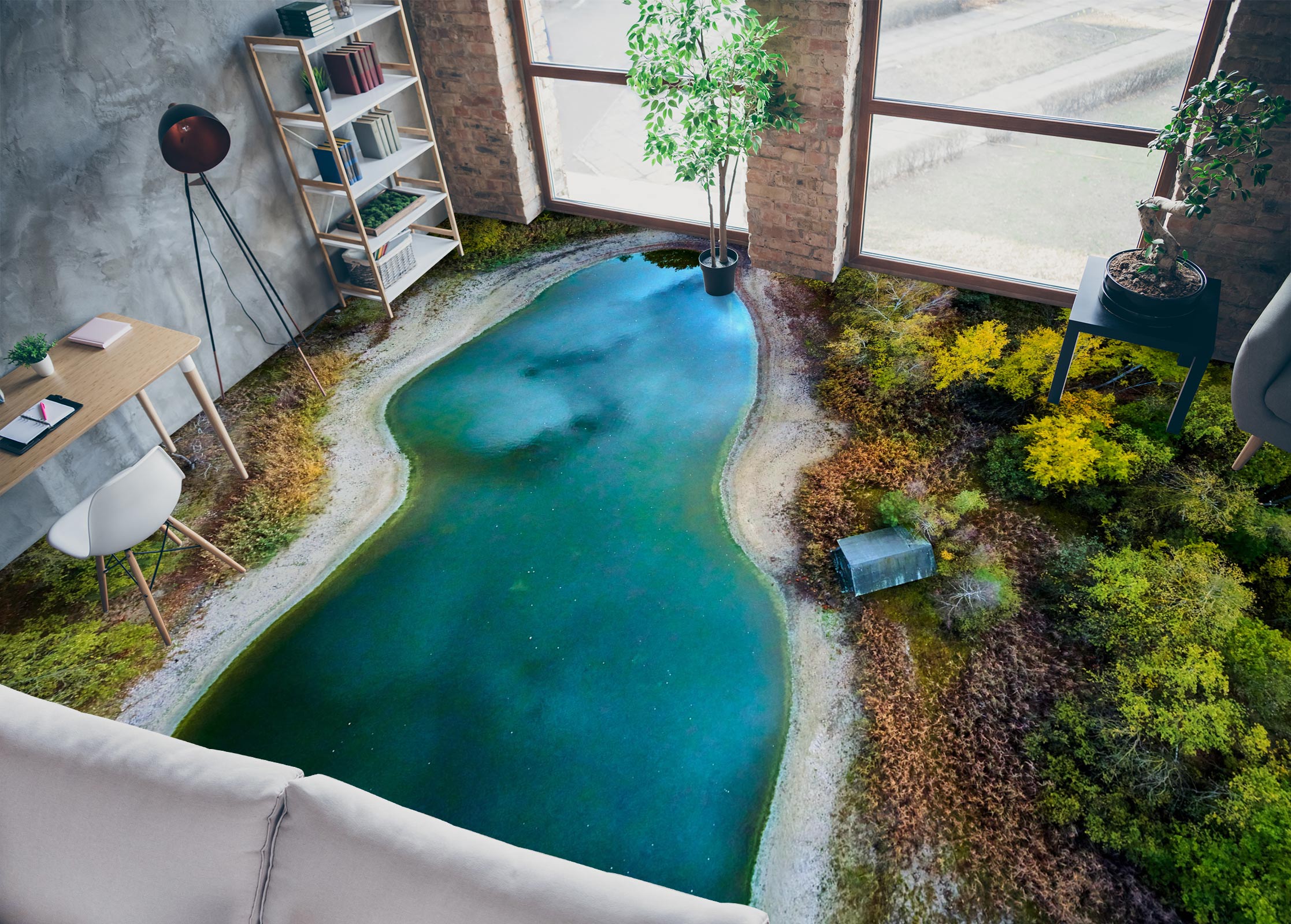 3D Calm River 442 Floor Mural