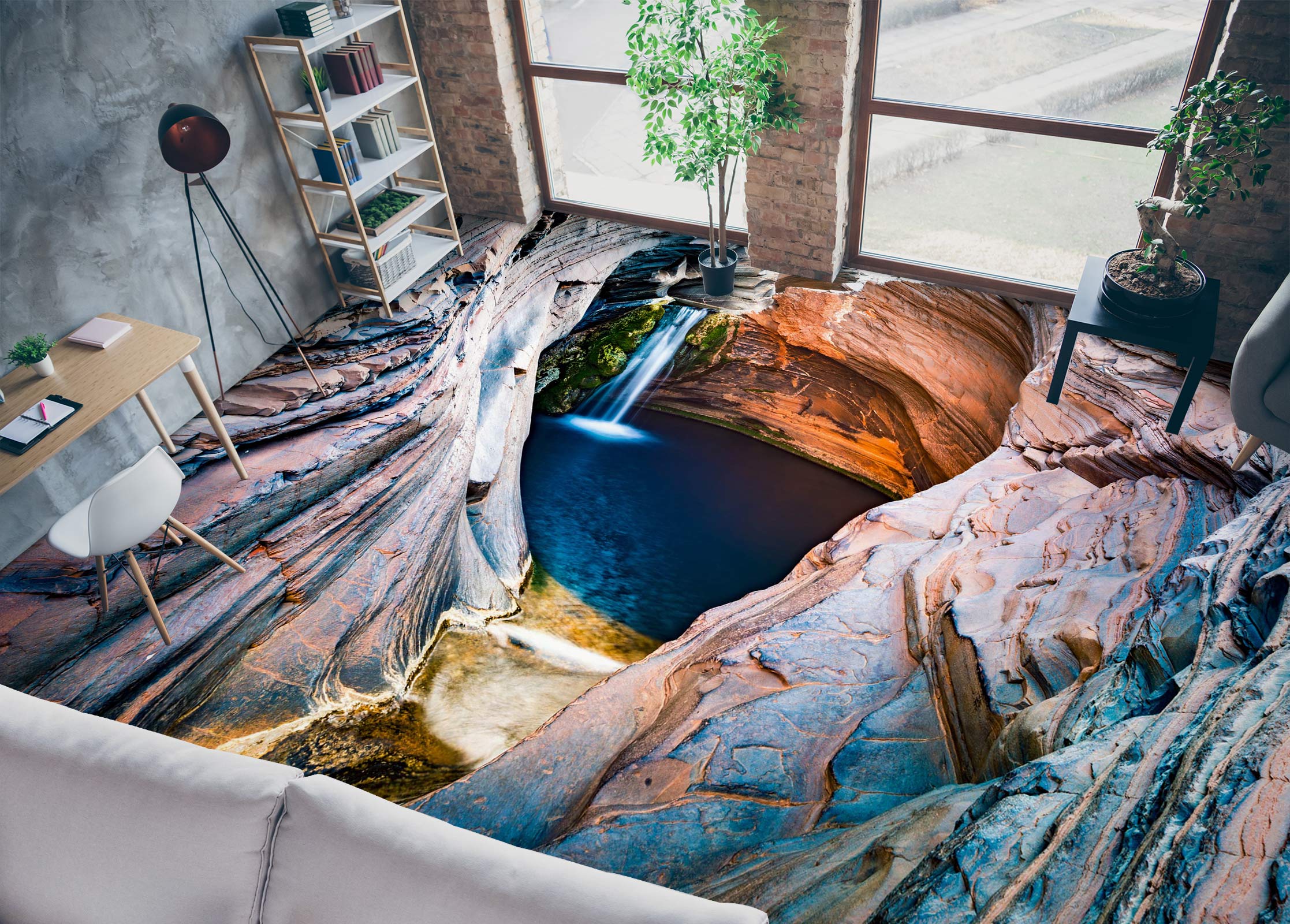 3D Waterfall In The Canyon 1032 Floor Mural  Wallpaper Murals Self-Adhesive Removable Print Epoxy