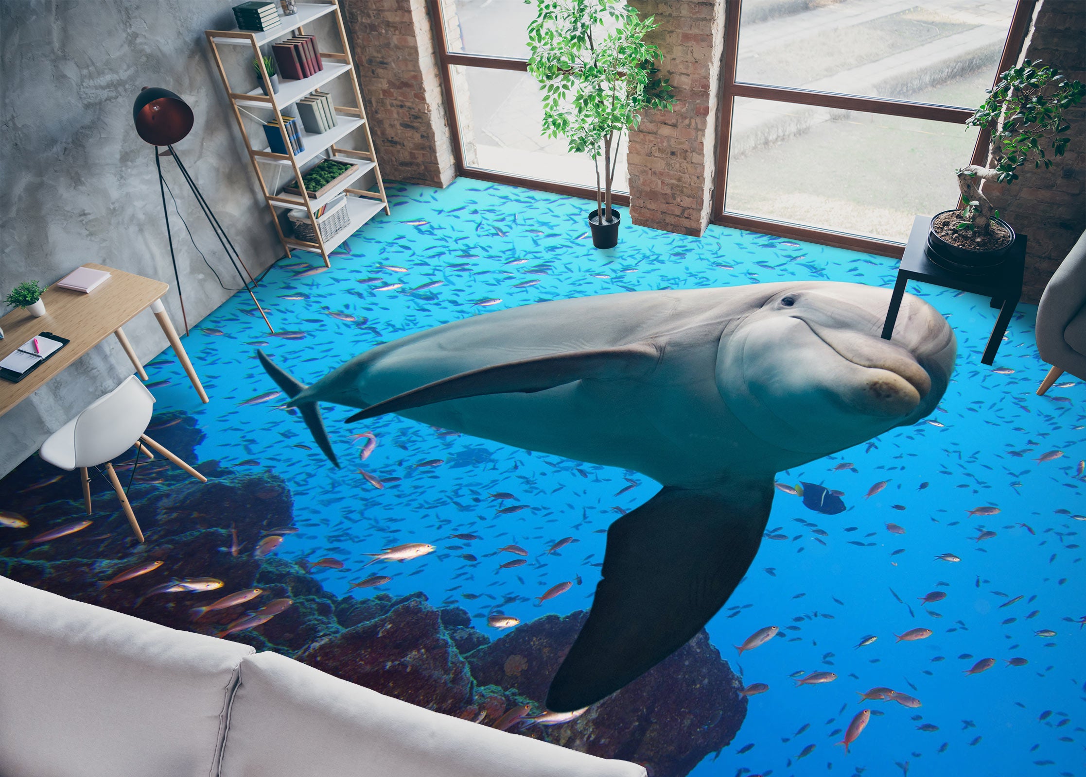 3D Naive Dolphin 1324 Floor Mural  Wallpaper Murals Self-Adhesive Removable Print Epoxy