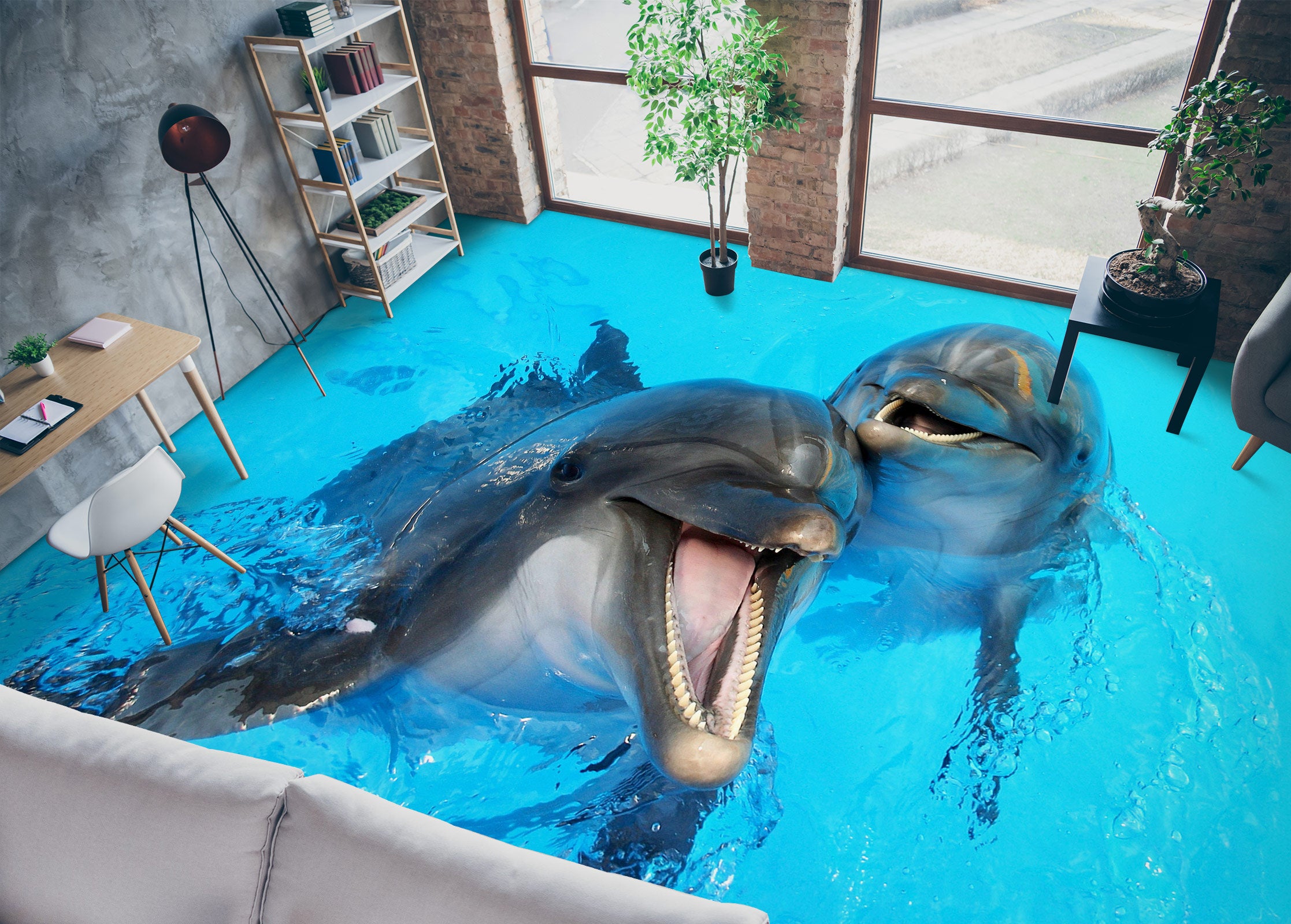 3D Happy Dolphin Life 683 Floor Mural  Wallpaper Murals Rug & Mat Print Epoxy waterproof bath floor