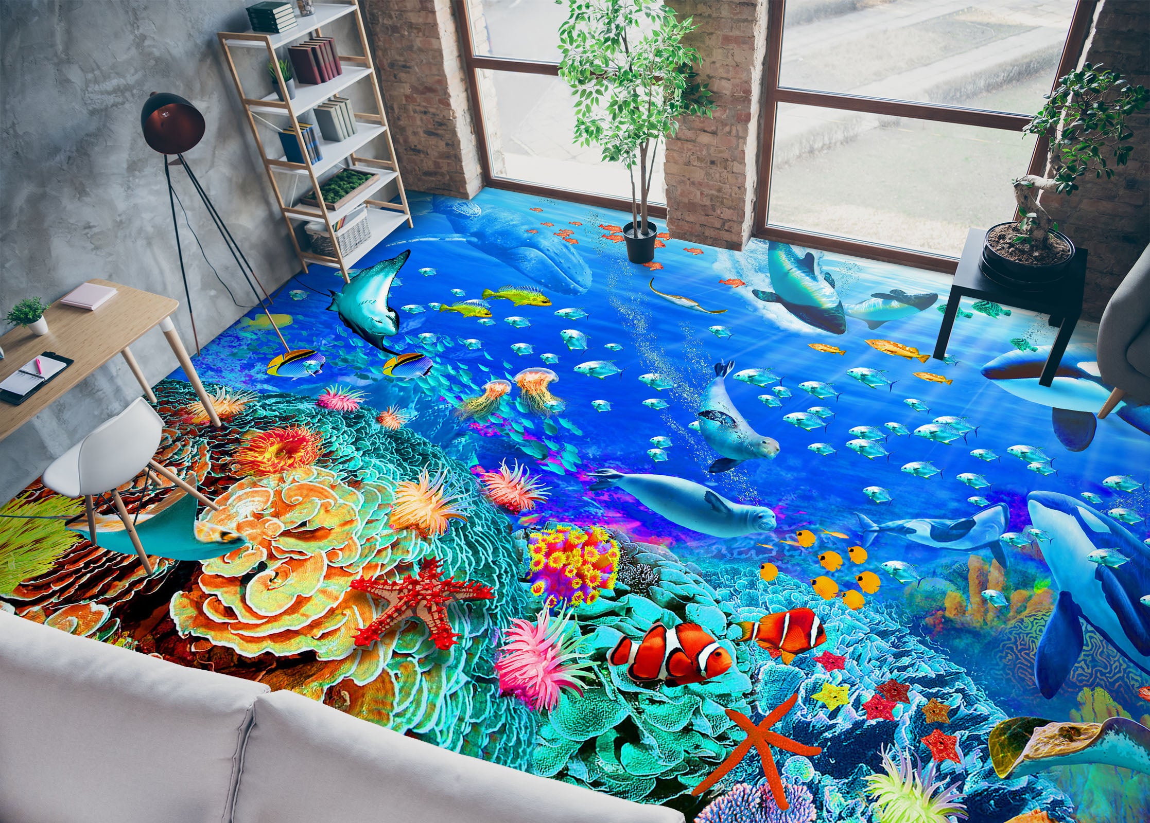 3D Seabed Fish 98164 Adrian Chesterman Floor Mural  Wallpaper Murals Self-Adhesive Removable Print Epoxy