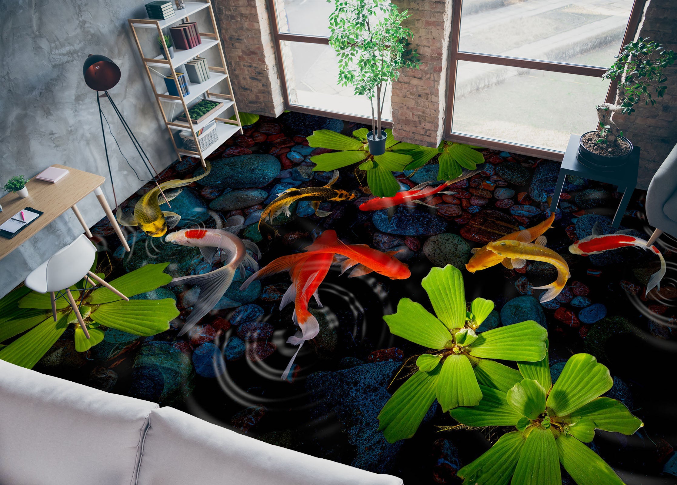 3D Elegant Koi 244 Floor Mural  Wallpaper Murals Rug & Mat Print Epoxy waterproof bath floor