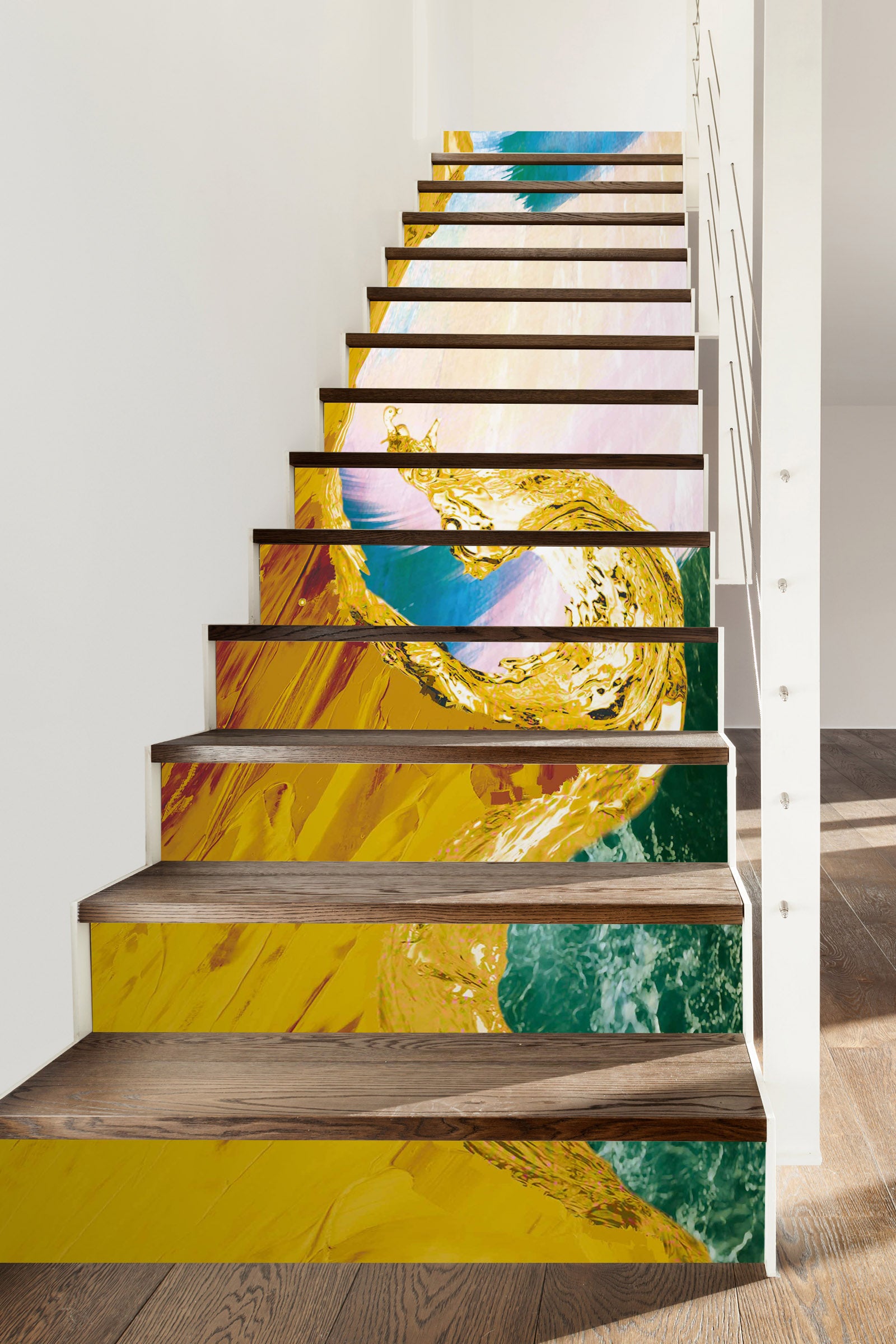 3D Golden Waves 588 Stair Risers