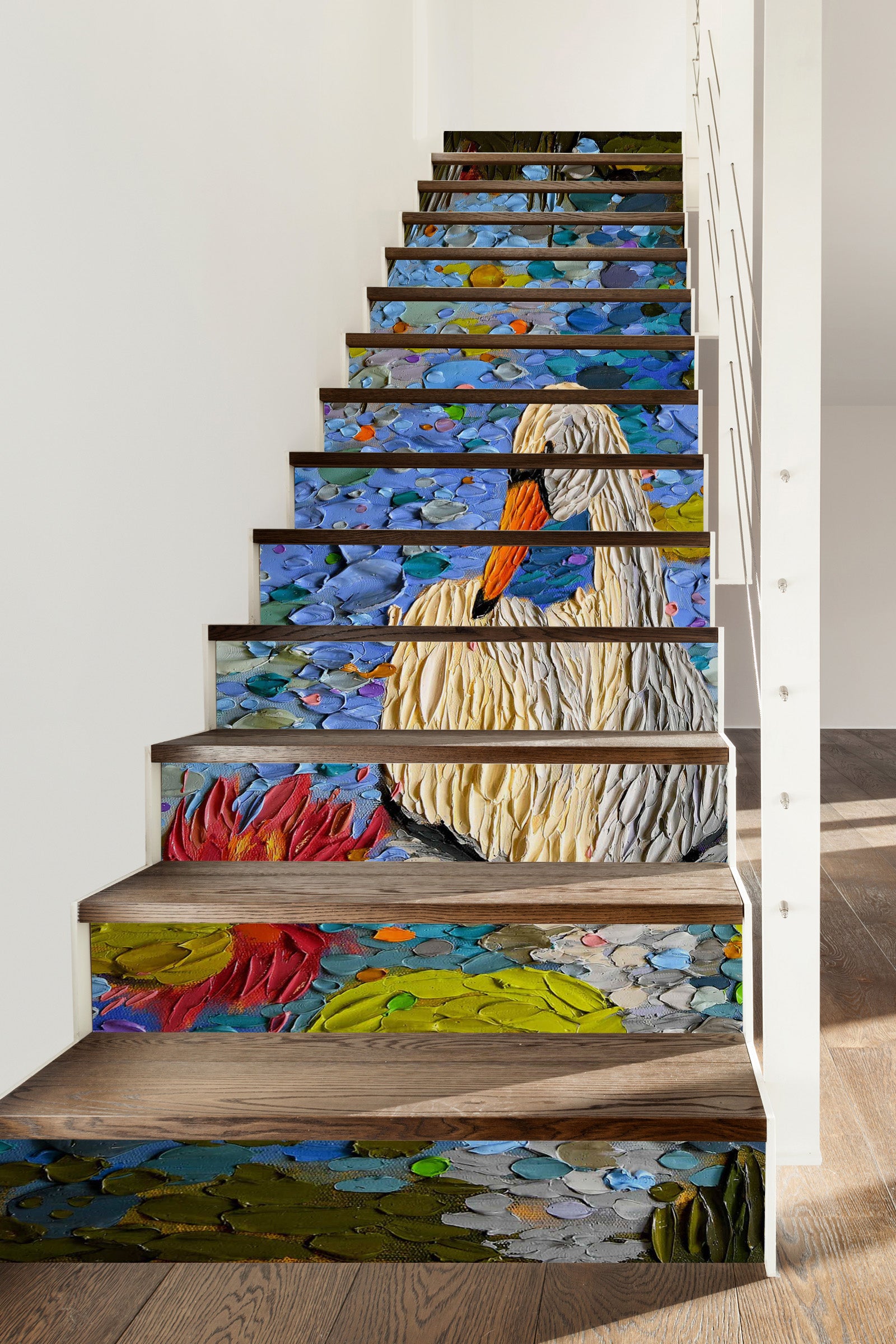 3D Swan Lake Oil Painting 96158 Dena Tollefson Stair Risers