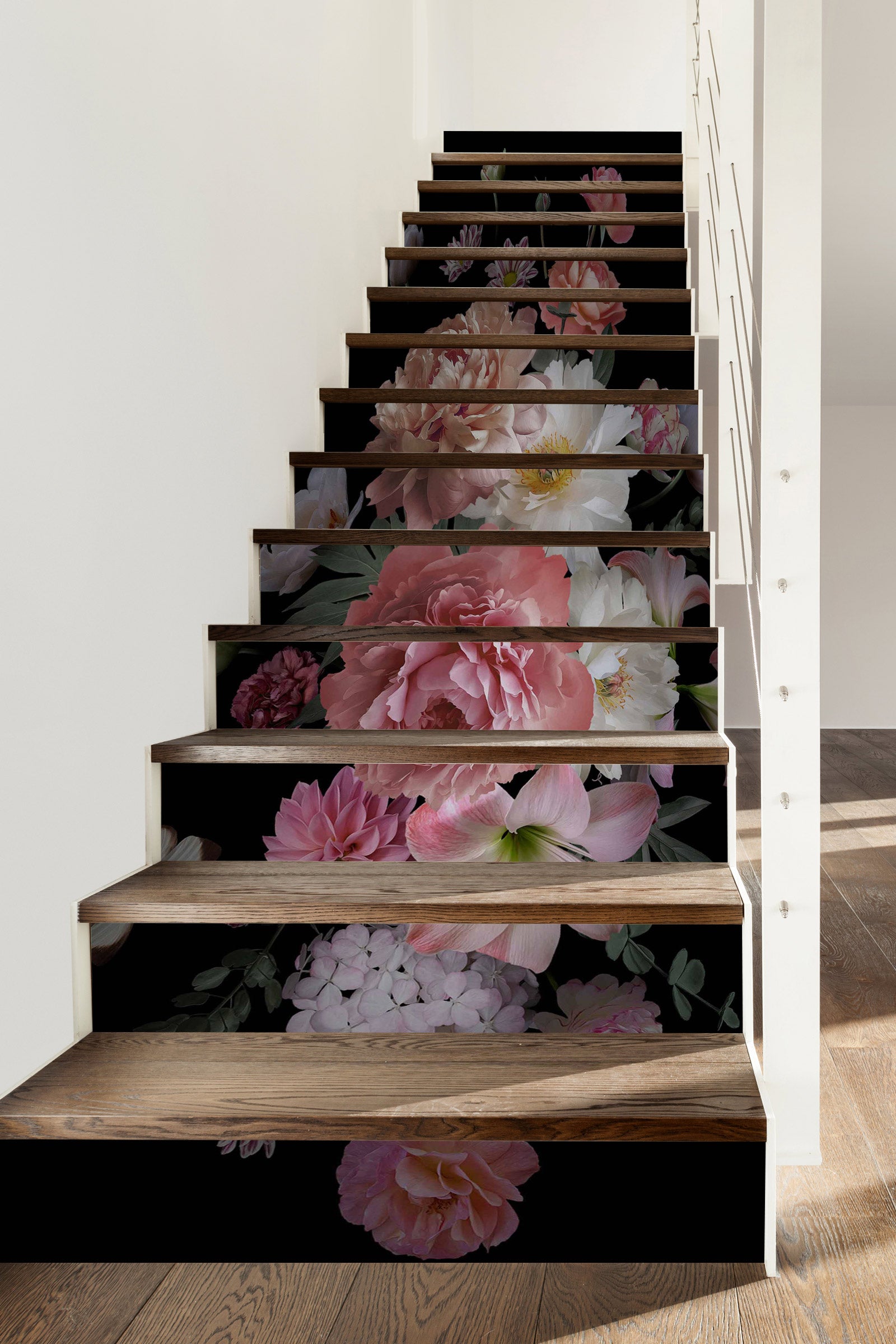 3D Different Flowers In Black 519 Stair Risers